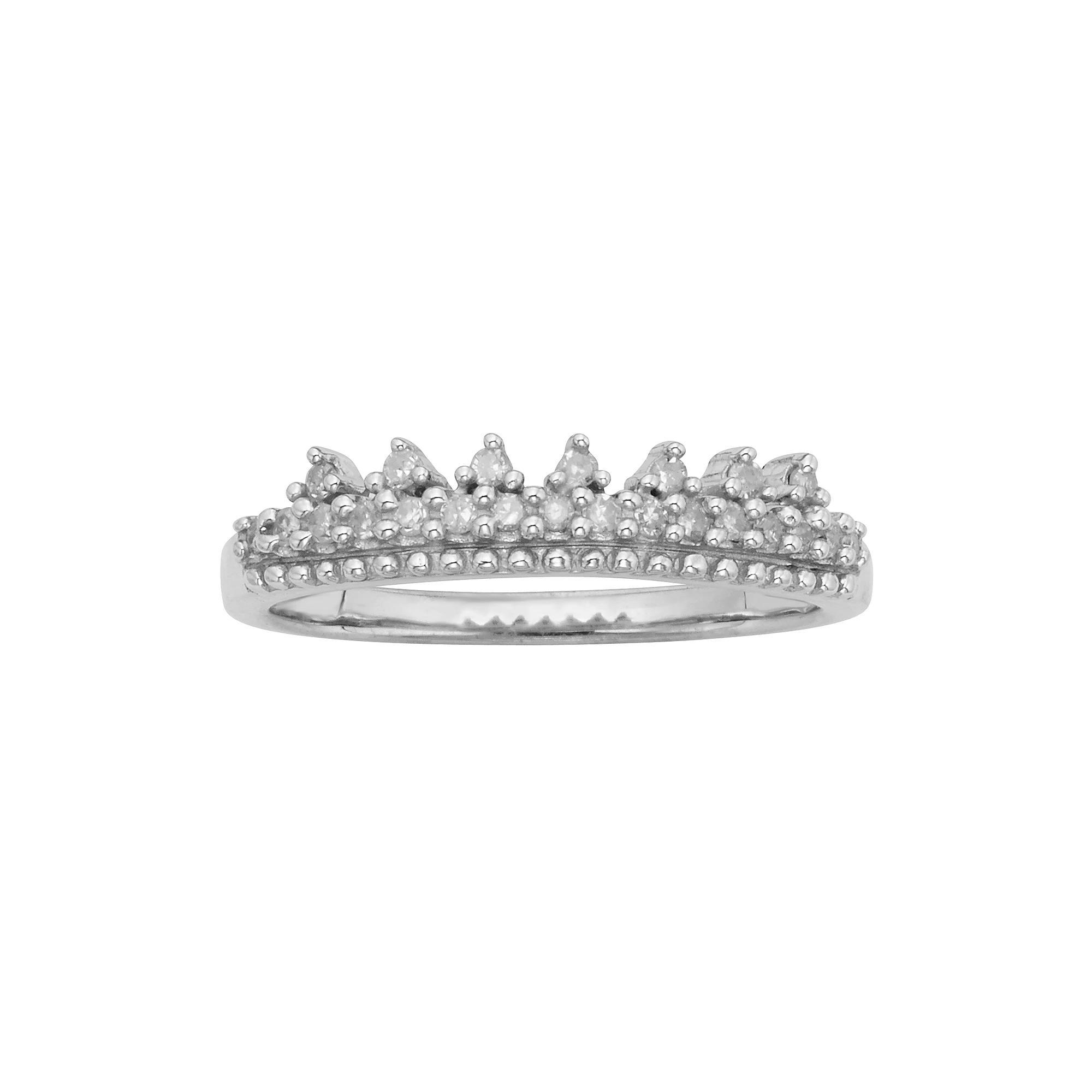 Jewelexcess Sterling Silver 1/10-ct. T.W. Diamond Ring, Women's, Size: 6, White Product Image