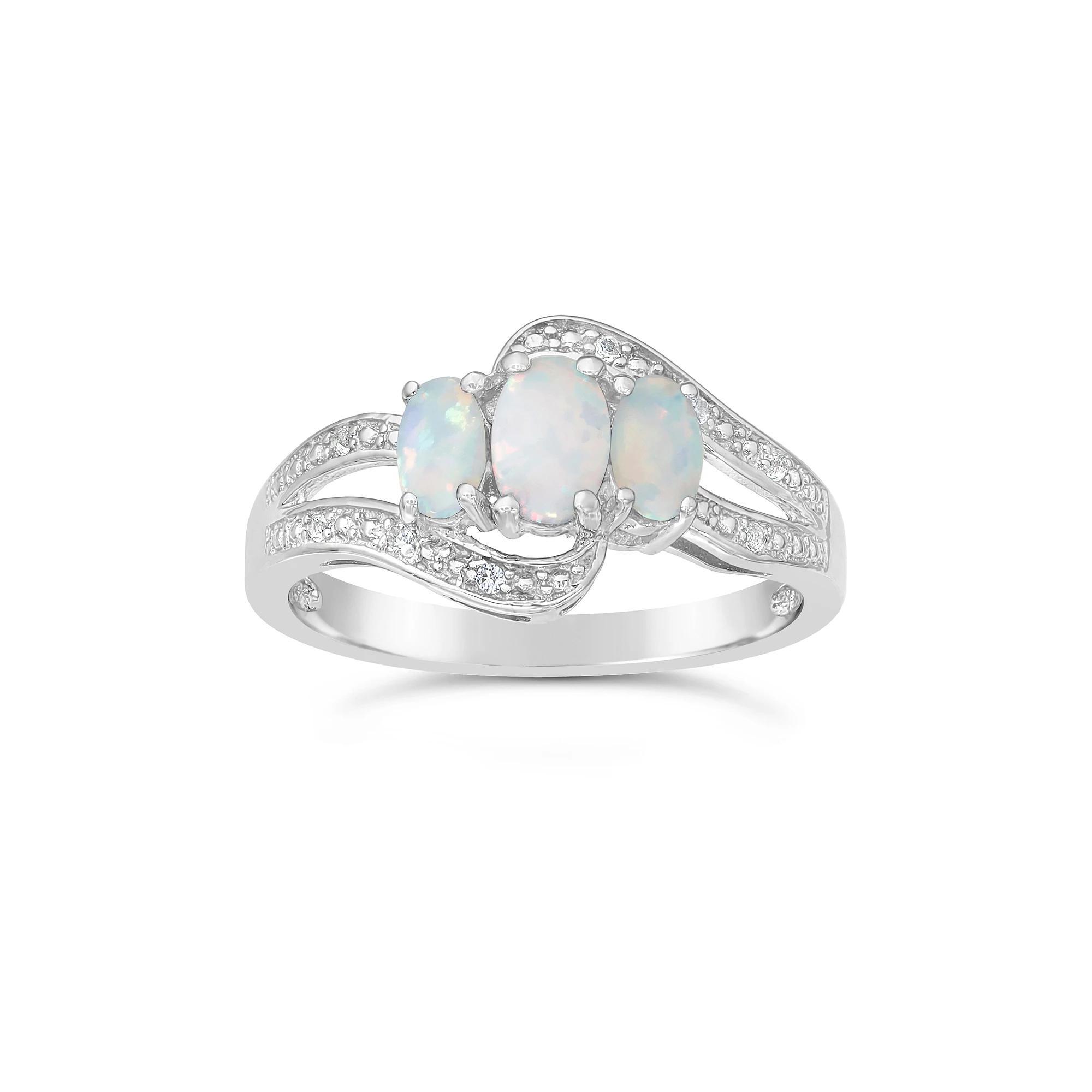 Gemminded Sterling Silver Lab-Created Opal & Lab-Created White Sapphire Ring, Women's, Size: 10 Product Image