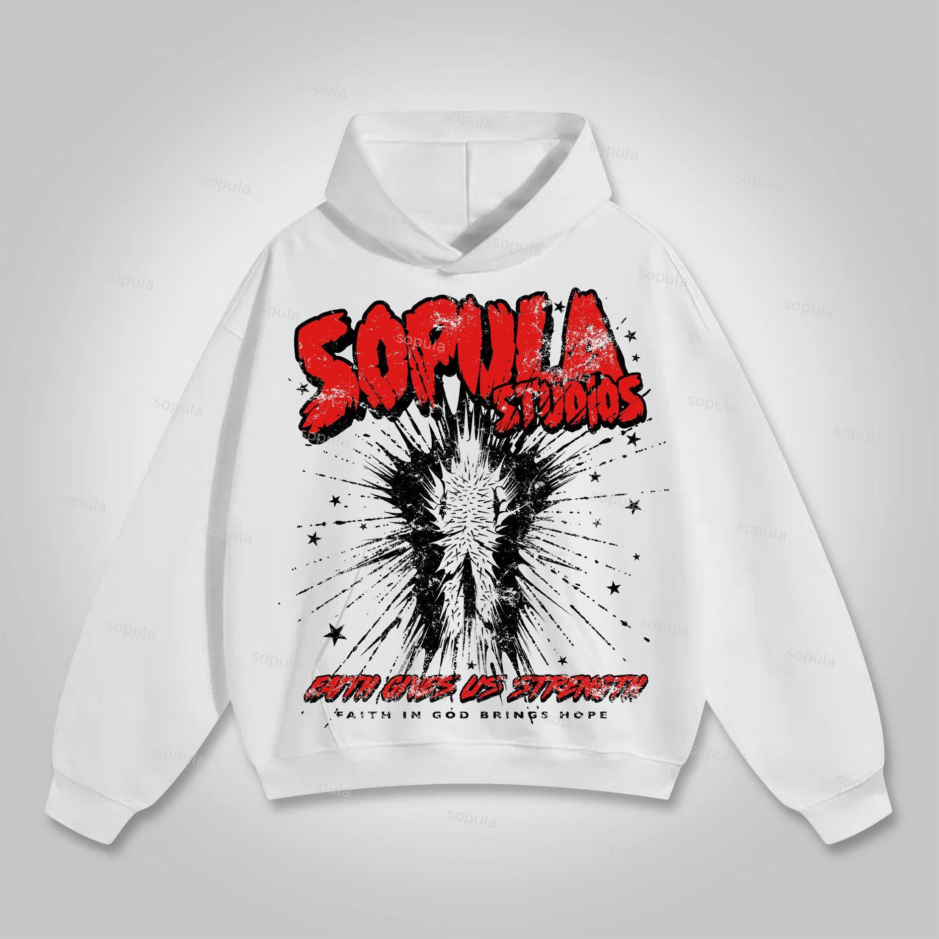 Sopula Faith In God Vintage Graphic Rebirth Pocket Hoodie Product Image