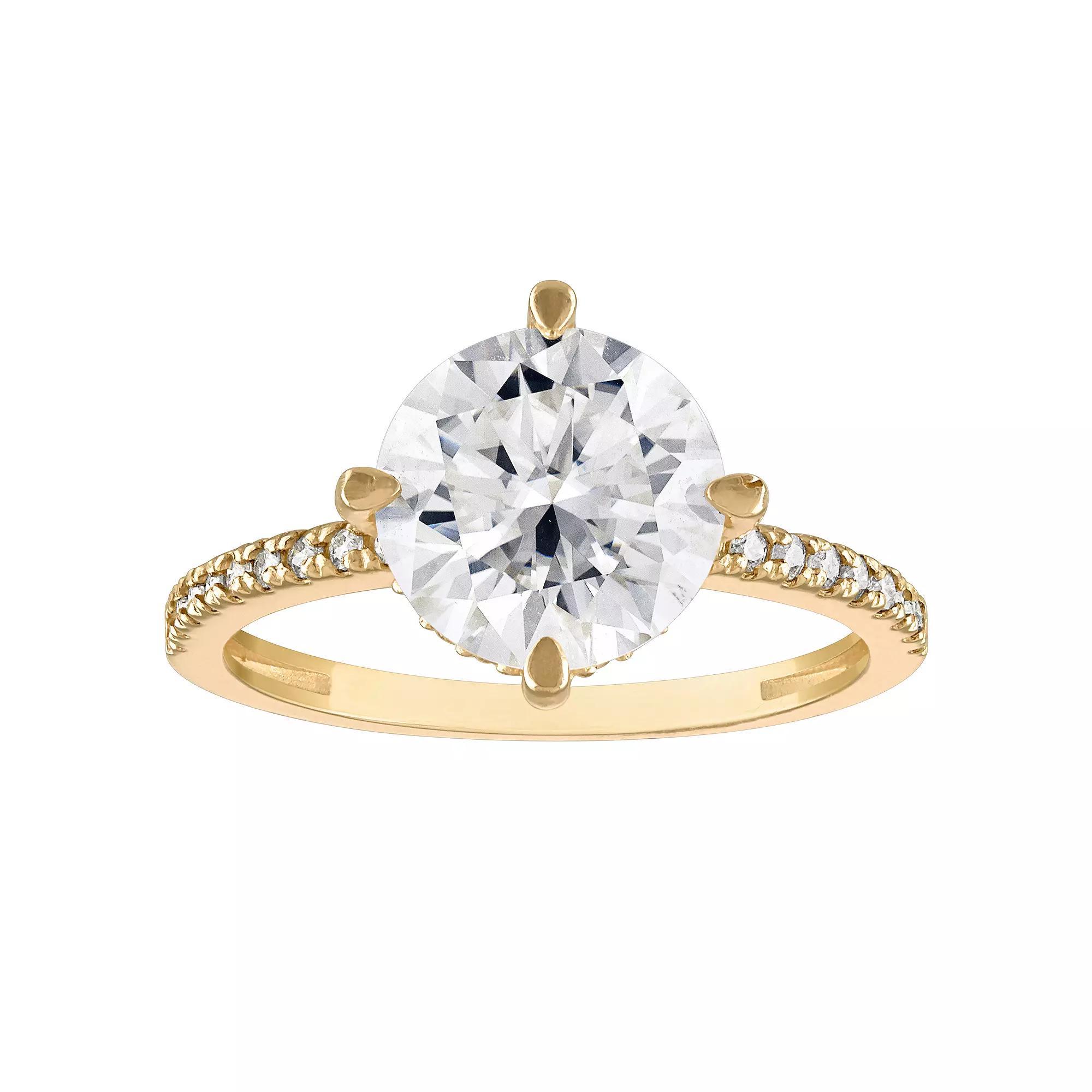White Lotus 10k Gold 3 1/3 Carat T.W. Lab-Created Moissanite Embellished Band Engagement Ring, Womens Product Image