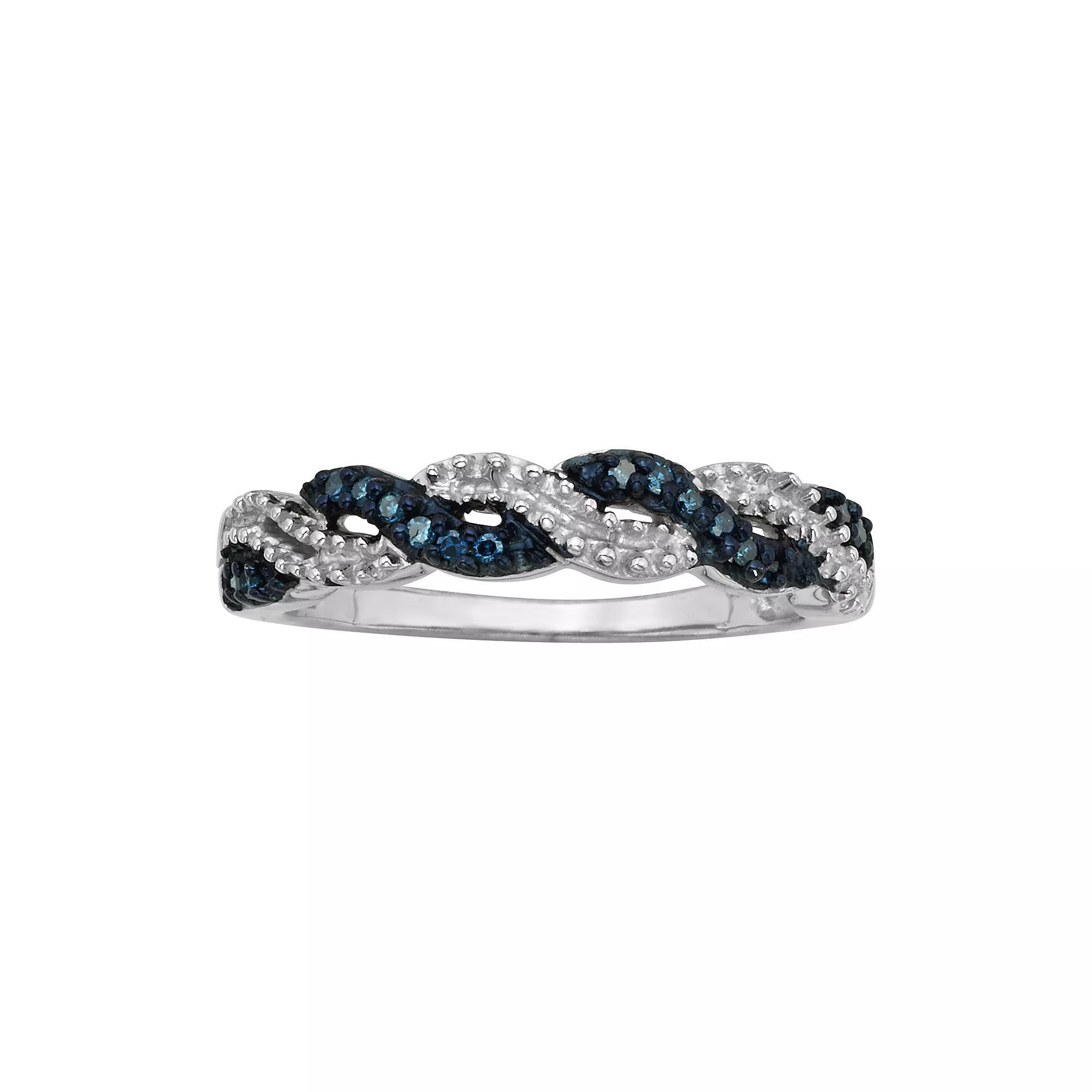 Jewelexcess Sterling Silver 1/10-ct. T.W. Blue Diamond Crisscross Ring, Womens Product Image