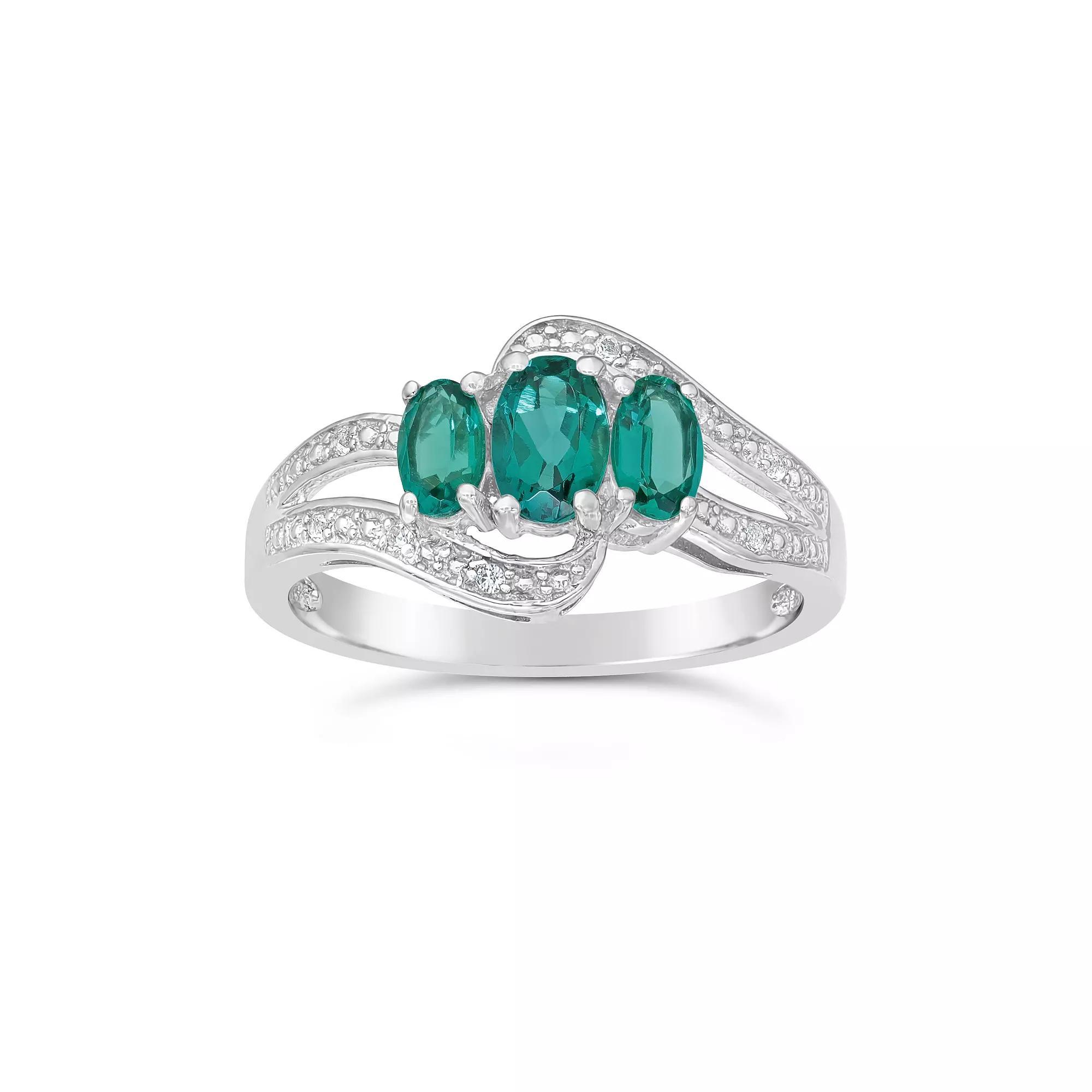 Gemminded Sterling Silver Lab-Created Emerald & Lab-Created White Sapphire Ring, Women's, Size: 8, Green Product Image