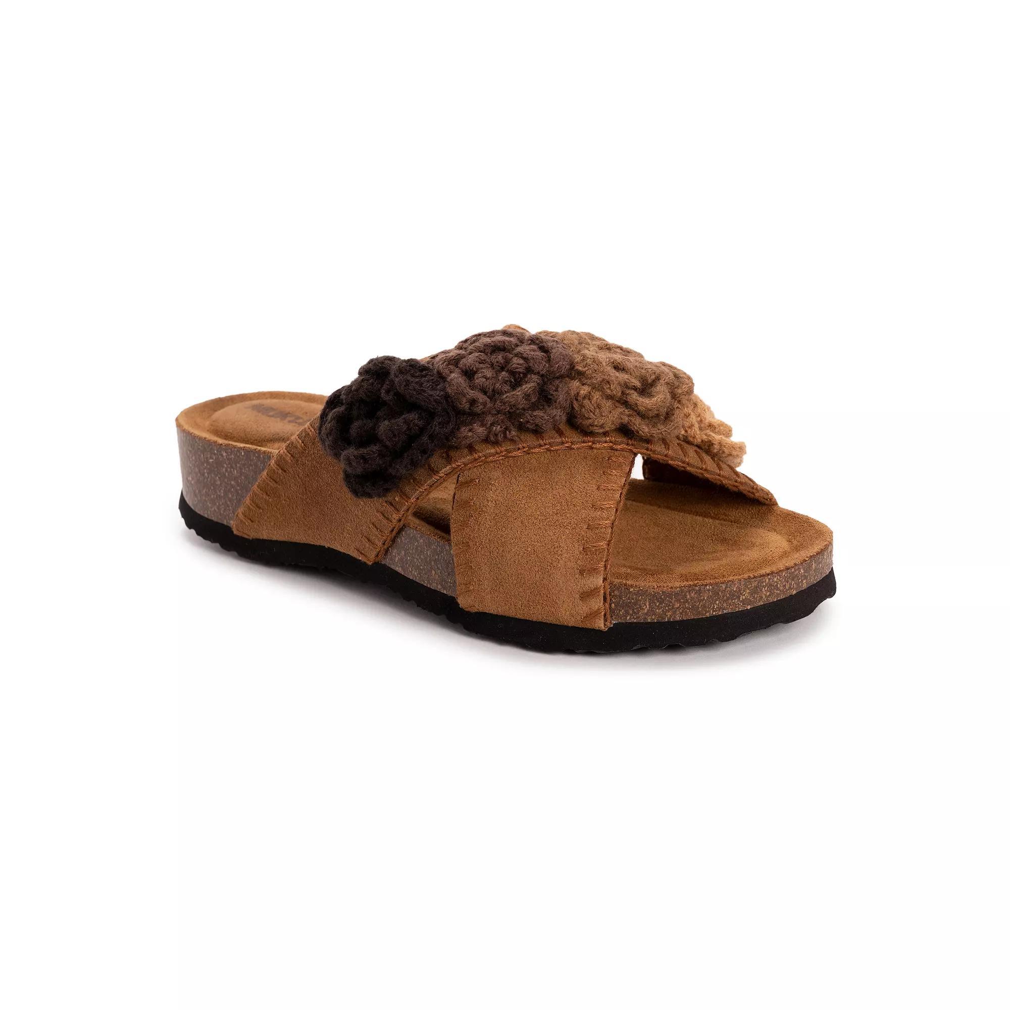 MUK LUKS Penelope Womens Suede Floral Slide Sandals Brown Product Image