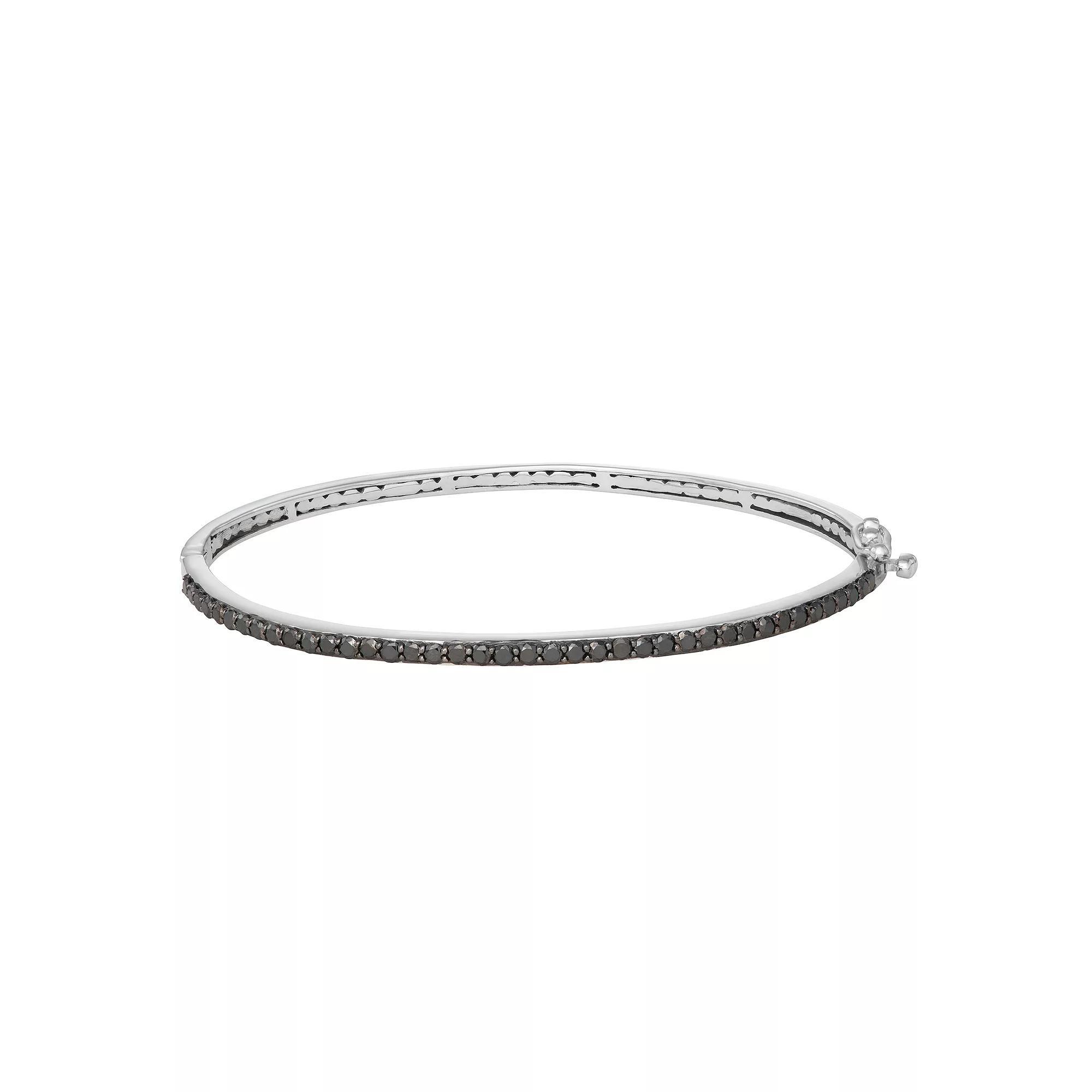 Jewelexcess 1 Carat T.W. Black Diamond Sterling Silver Bangle Bracelet, Women's, Size: 7" Product Image