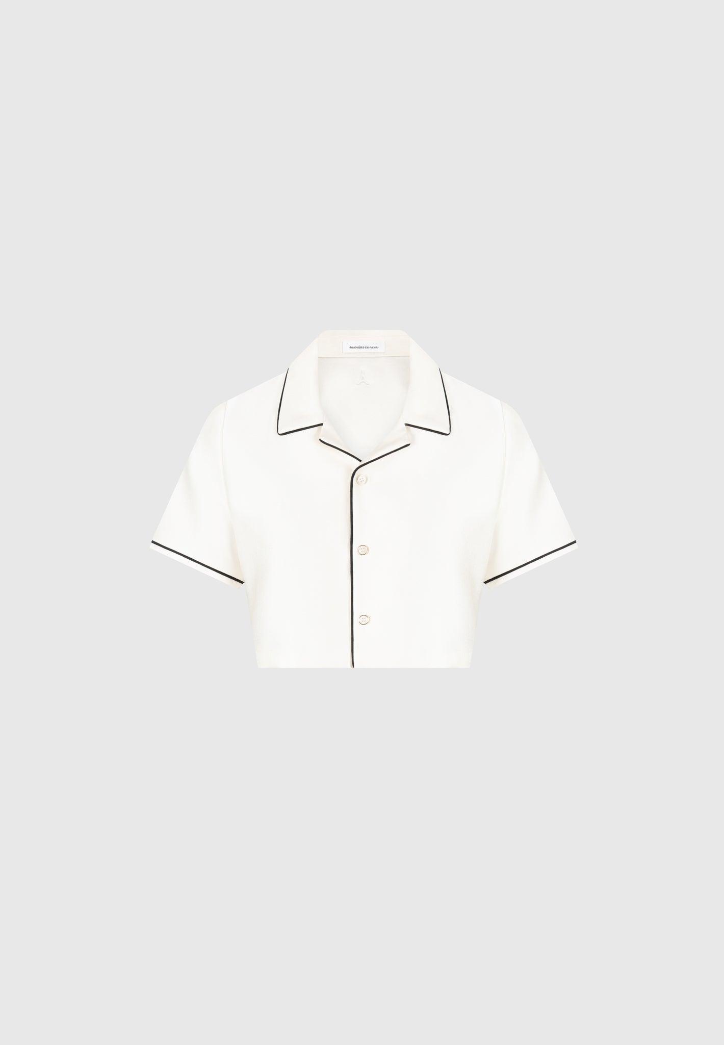Satin Cropped Shirt with Piping - Cream Female Product Image