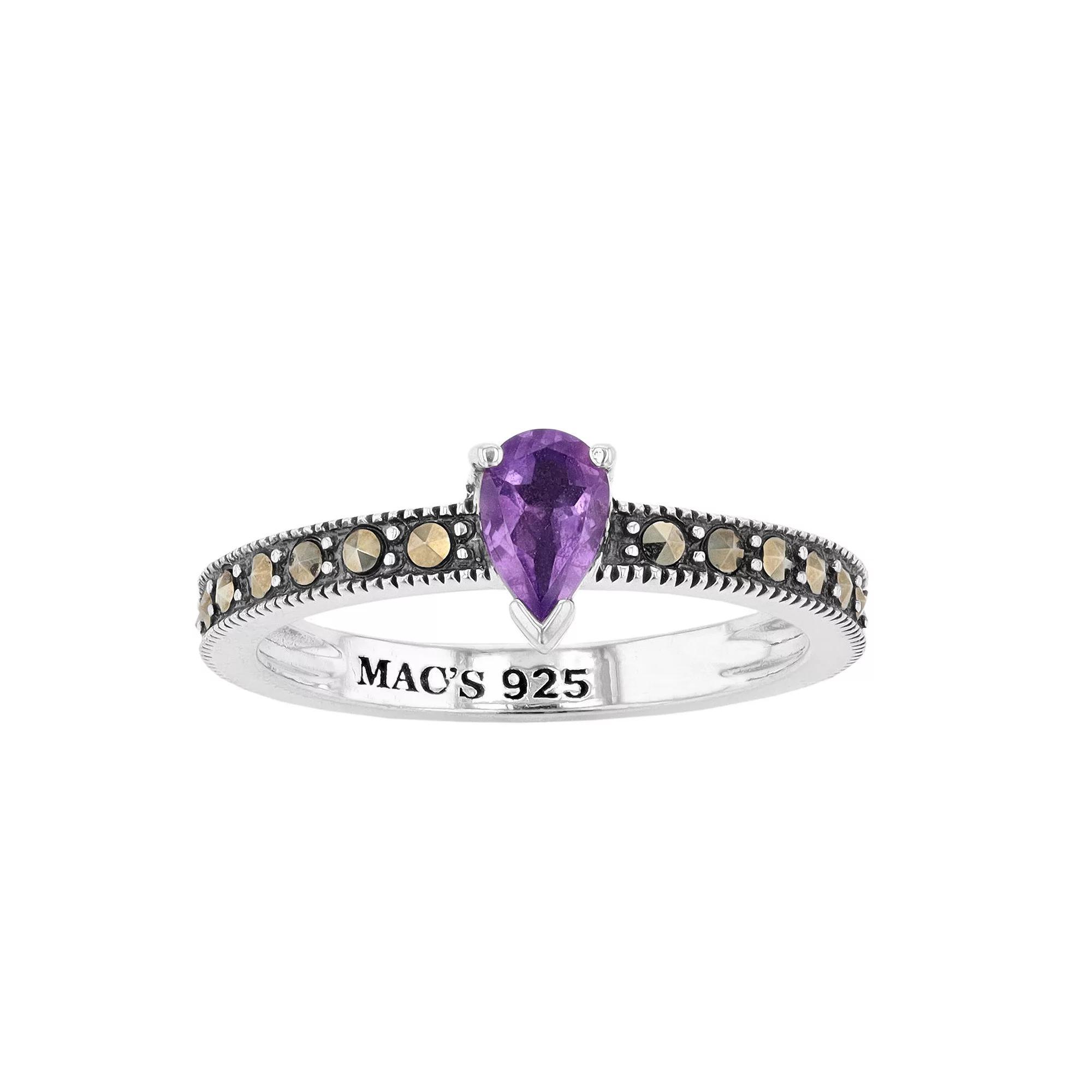 Lavish by TJM Sterling Silver Pear Cut Amethyst & Marcasite Ring, Women's, Size: 9 Product Image