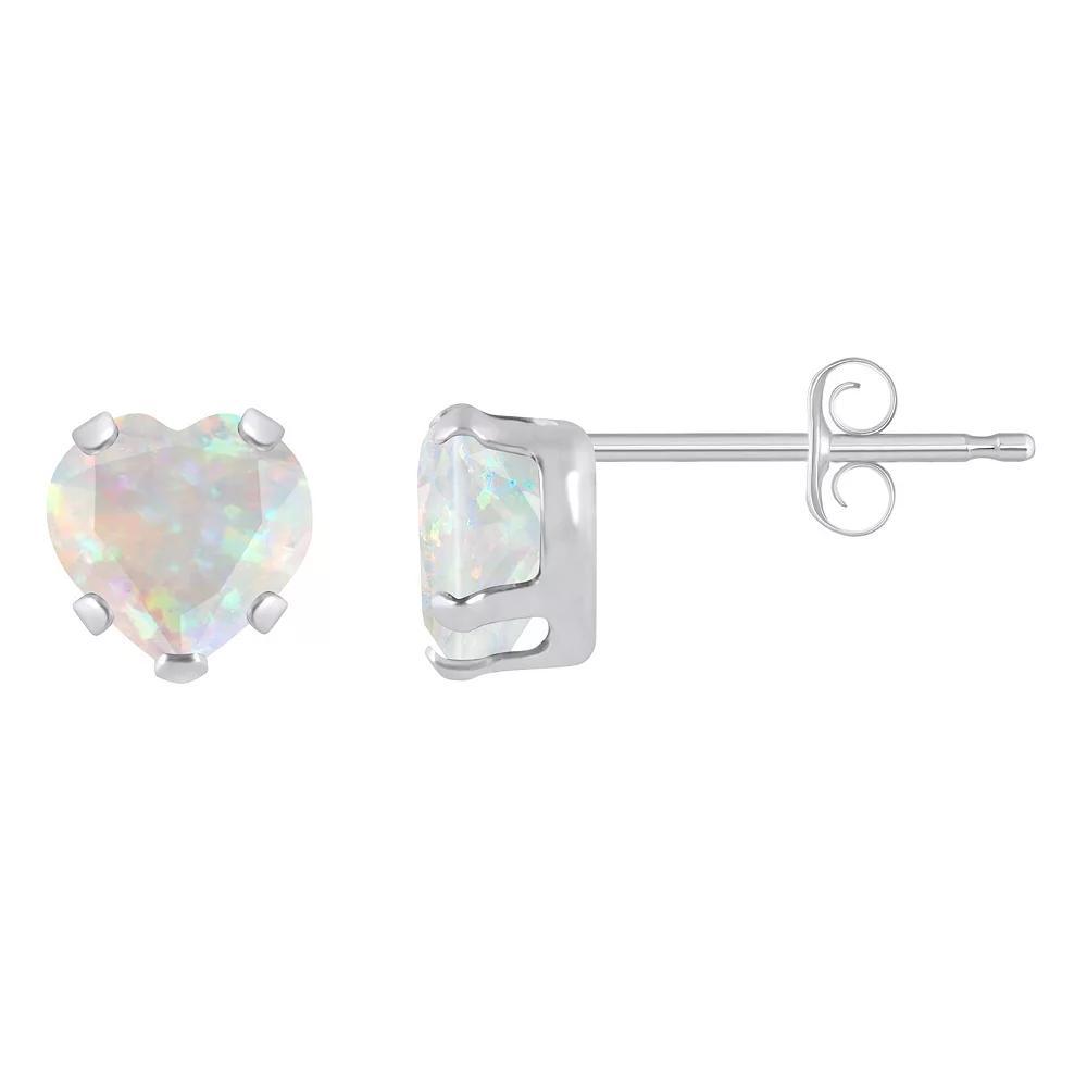 Celebration Gems 10k White Gold 5 mm Heart Shape Gemstone Stud Earrings, Women's, Created White Product Image