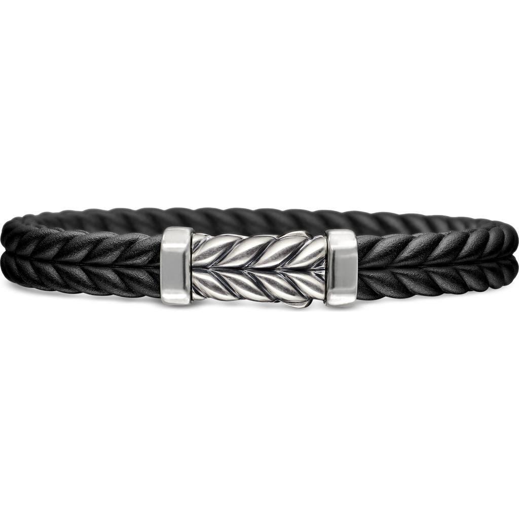Mens Chevron Bracelet in Black Rubber with Sterling Silver, 9mm Product Image