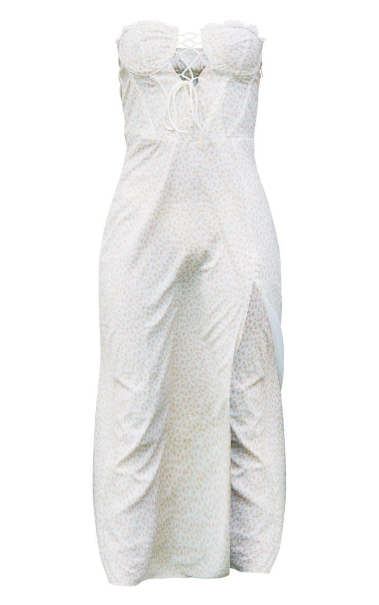 Yellow Floral Lace Trim Corset Split Midi Dress Product Image