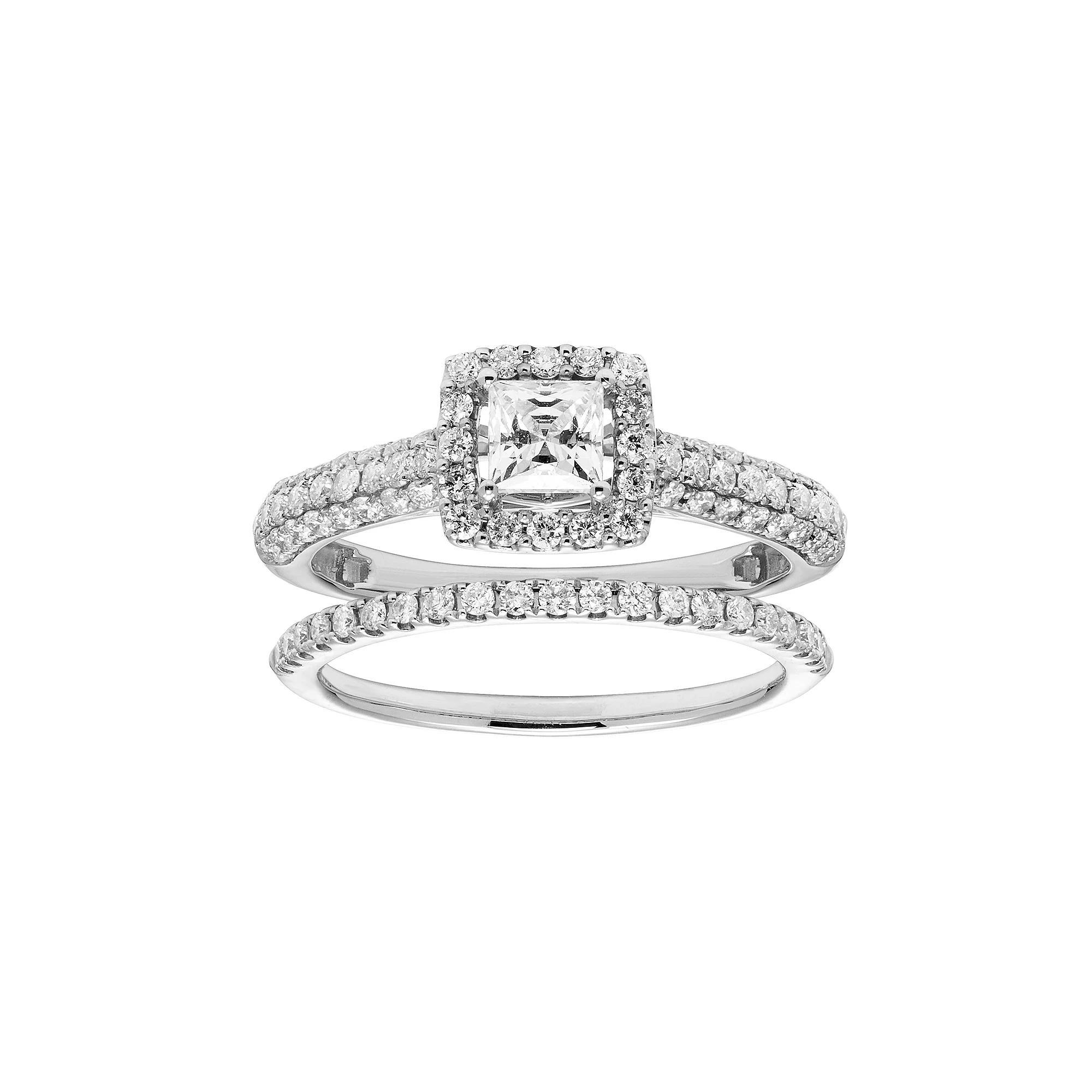 The Regal Collection 14k Gold 1 Carat T.W. IGL Certified Diamond Square Halo Engagement Ring Set, Women's, Size: 9, White Product Image