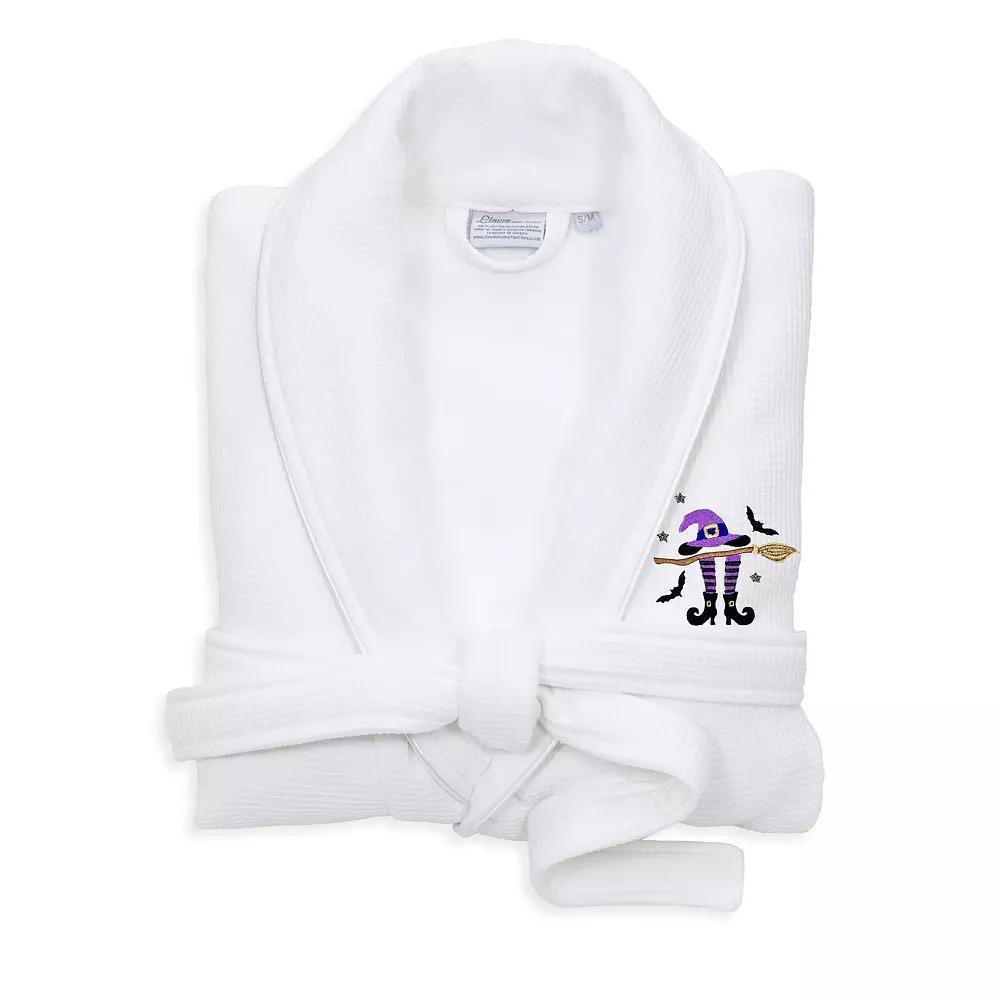 Linum Home Textiles Adult Hotel Collection 100% Turkish Cotton Waffle Terry Embroidered Bathrobe with Satin Piped Trim - Hat-Broom-Legs, Womens Product Image
