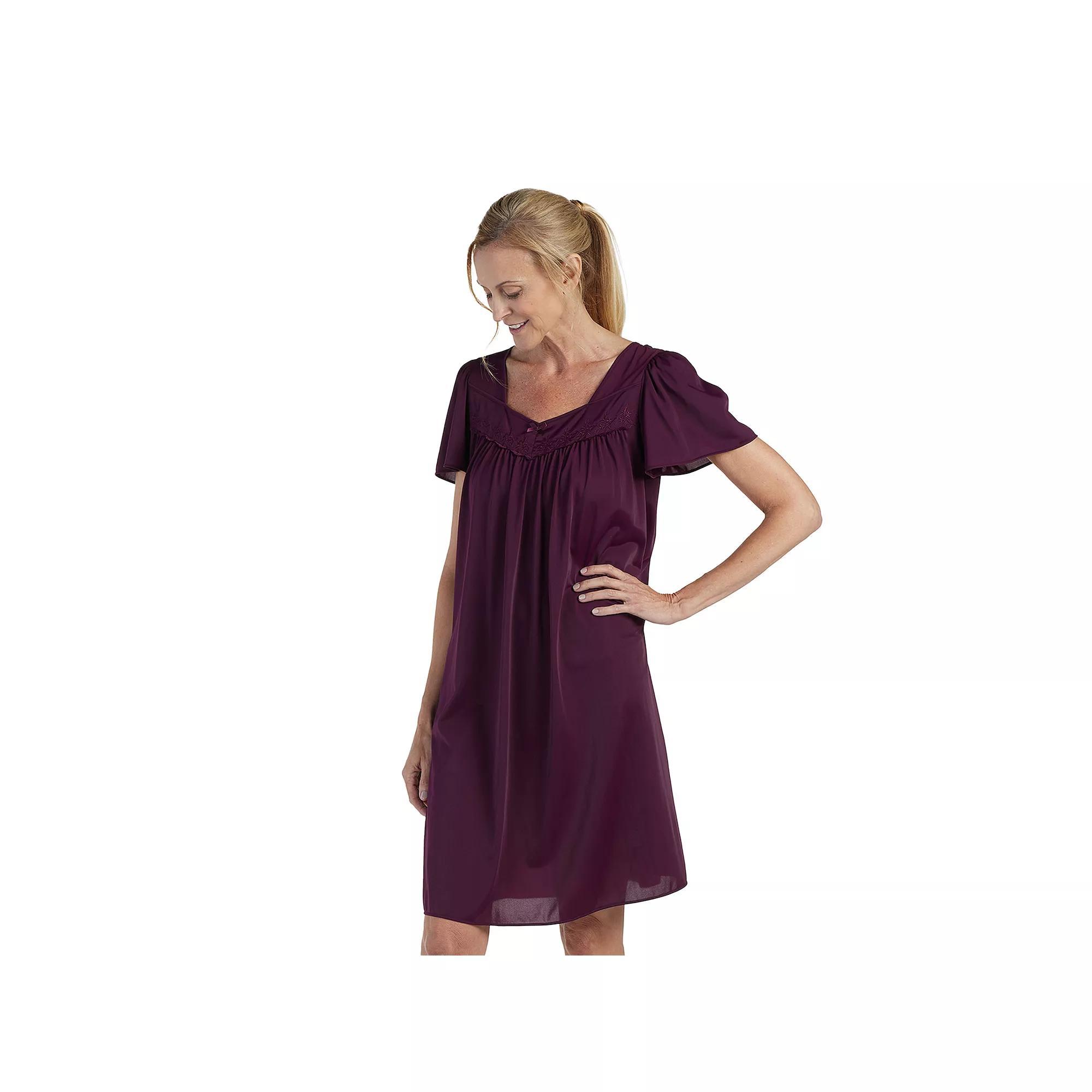 Women's Miss Elaine Essentials Short Tricot Gown, Size: Medium, Egg Plant Product Image