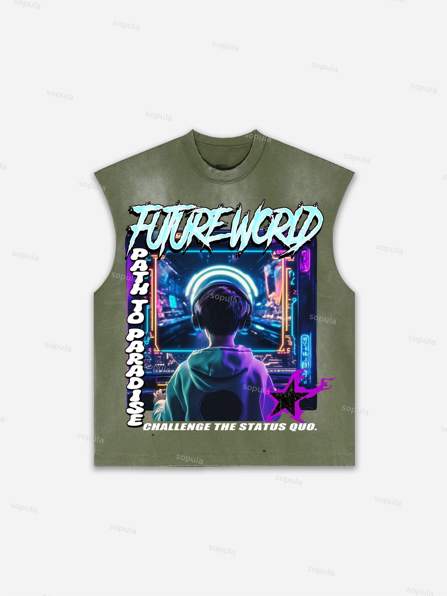 Future World Brainstorming Graphic Print Distressed Tank Top Product Image