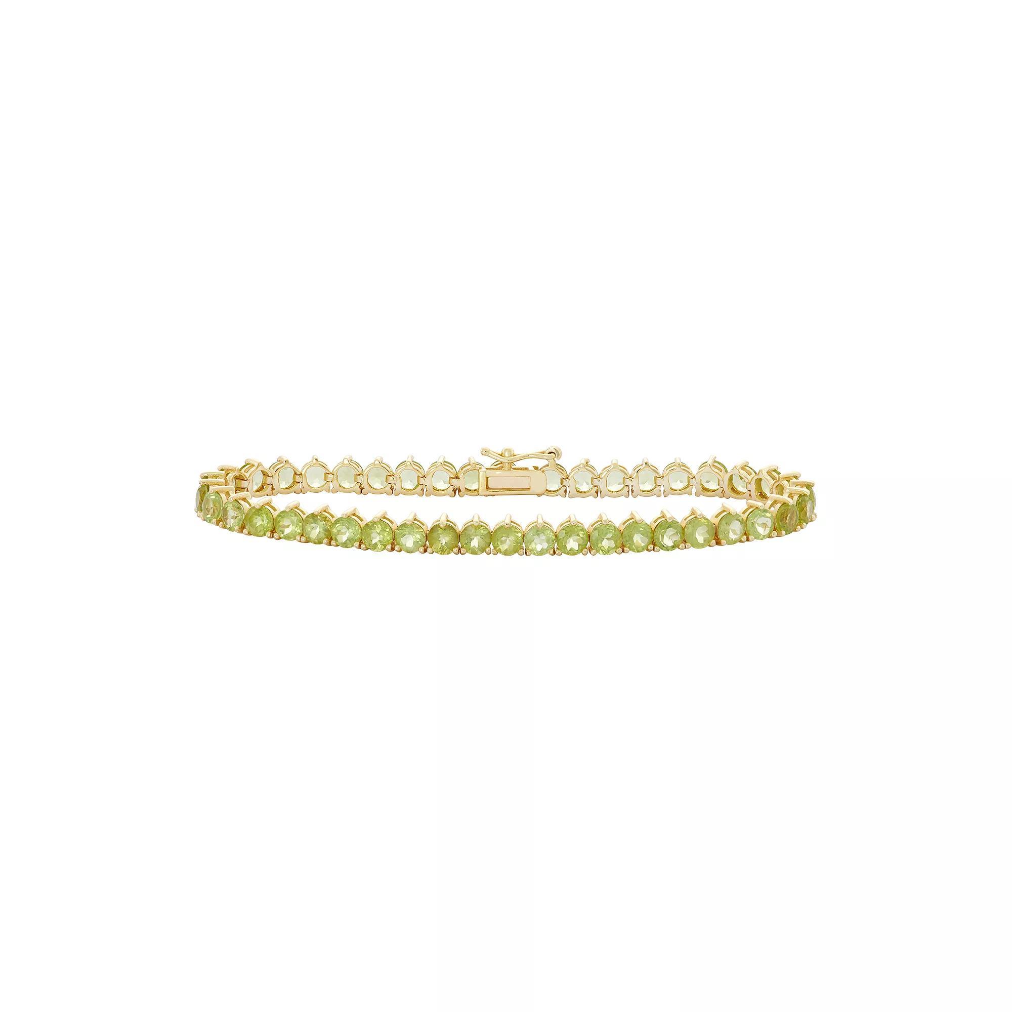 14k Gold Over Silver Peridot Tennis Bracelet, Women's, Size: 7.25", Green Product Image