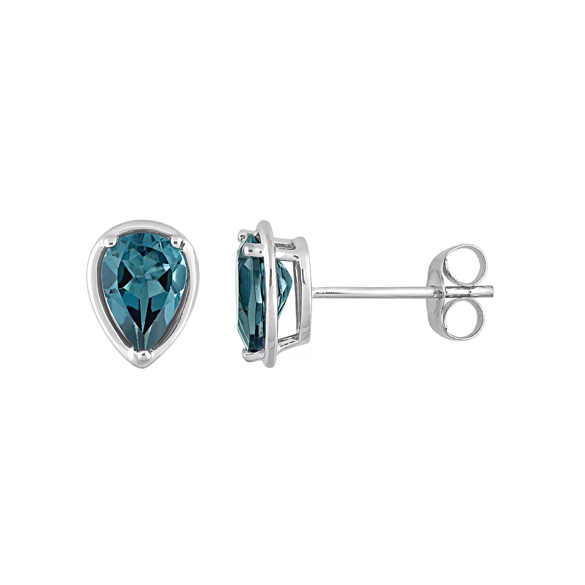 Stella Grace 14k White Gold London Blue Topaz Stud Earrings, Womens Product Image