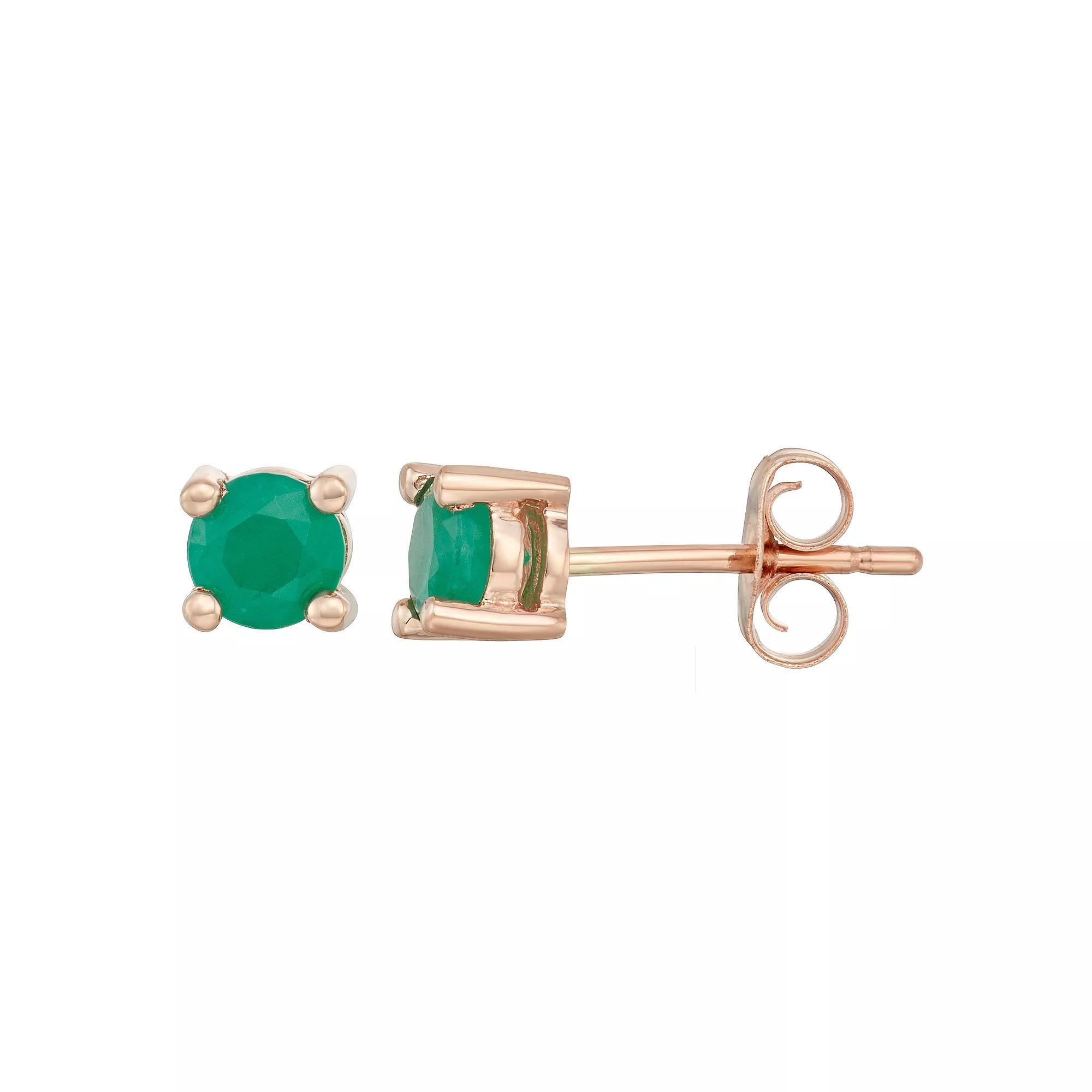 14k Gold Emerald Stud Earrings, Womens, Pink Product Image