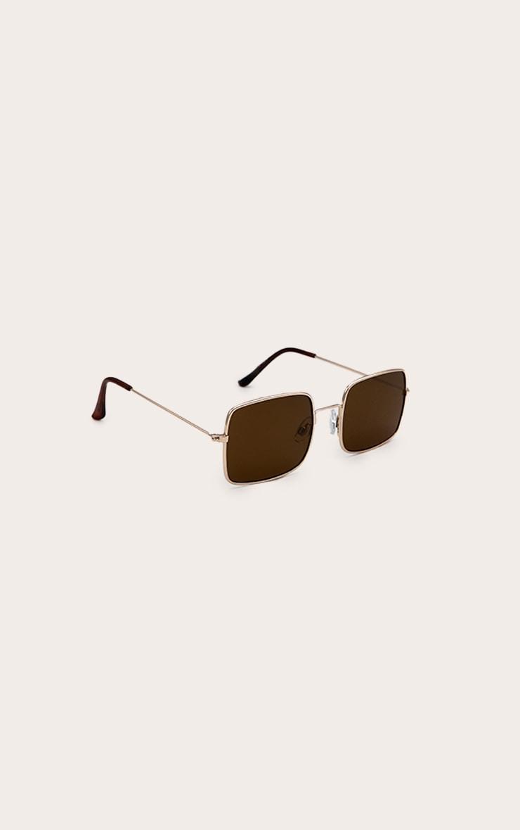 Gold Metal Frame Square Brown Lens Sunglasses Product Image