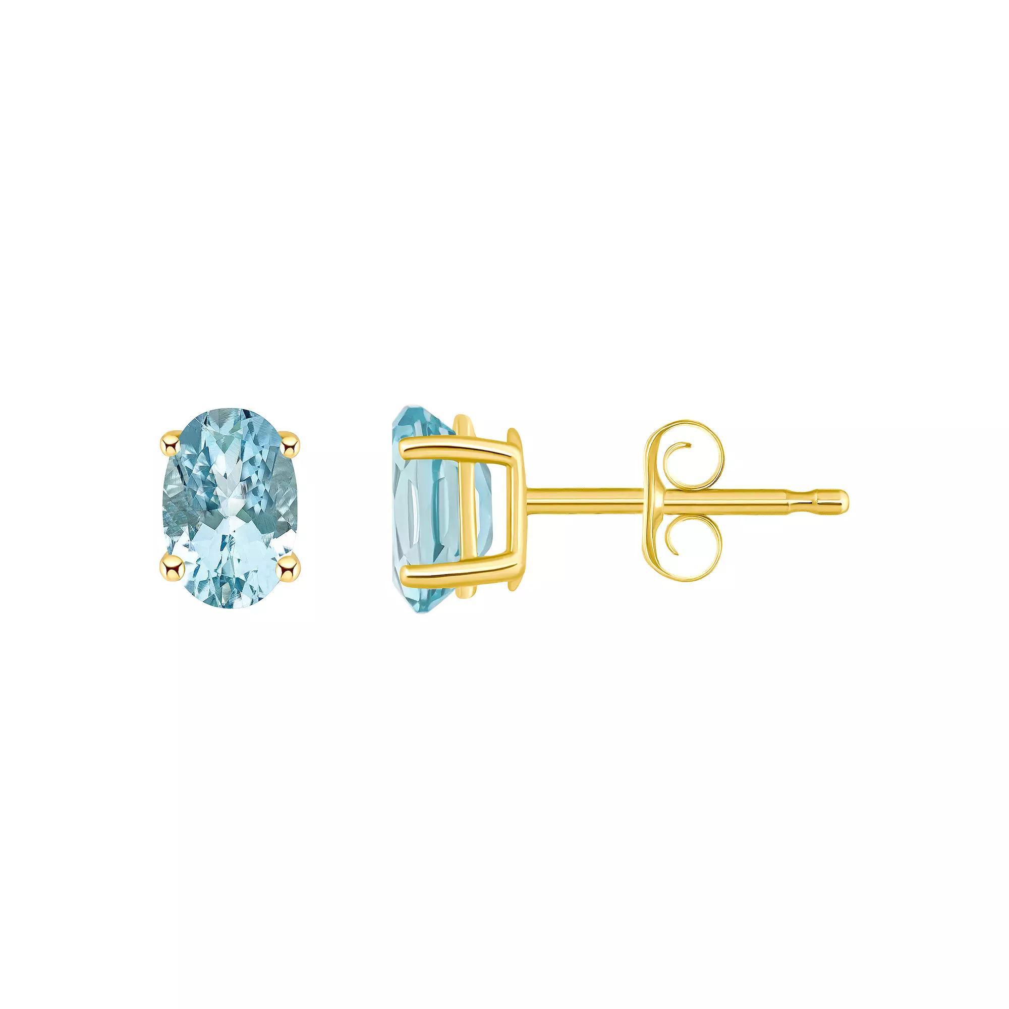 Celebration Gems 14k White Gold Oval Gemstone Stud Earrings, Womens, Aquamarine Product Image