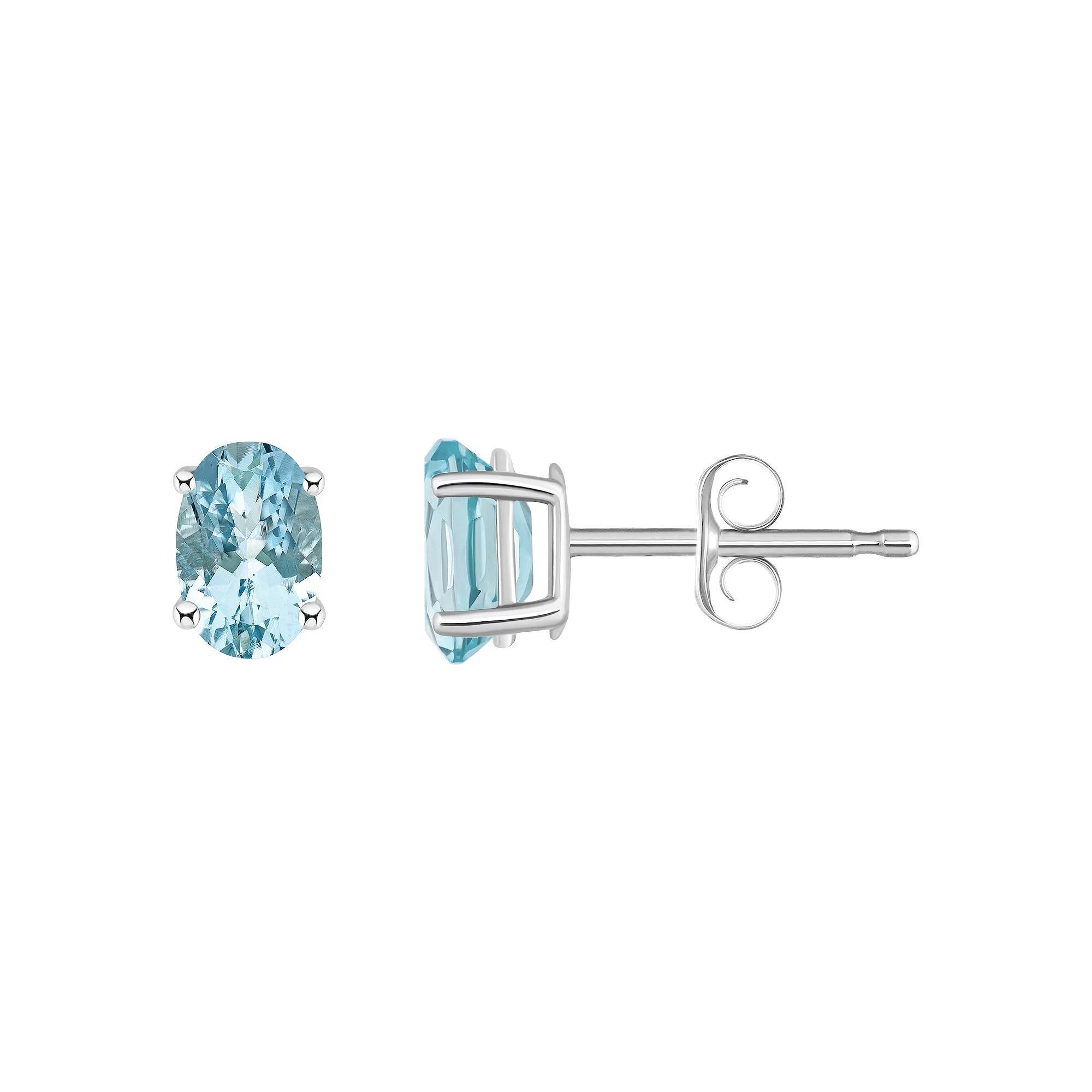 Celebration Gems 14k White Gold Oval Gemstone Stud Earrings, Womens, Aquamarine Product Image