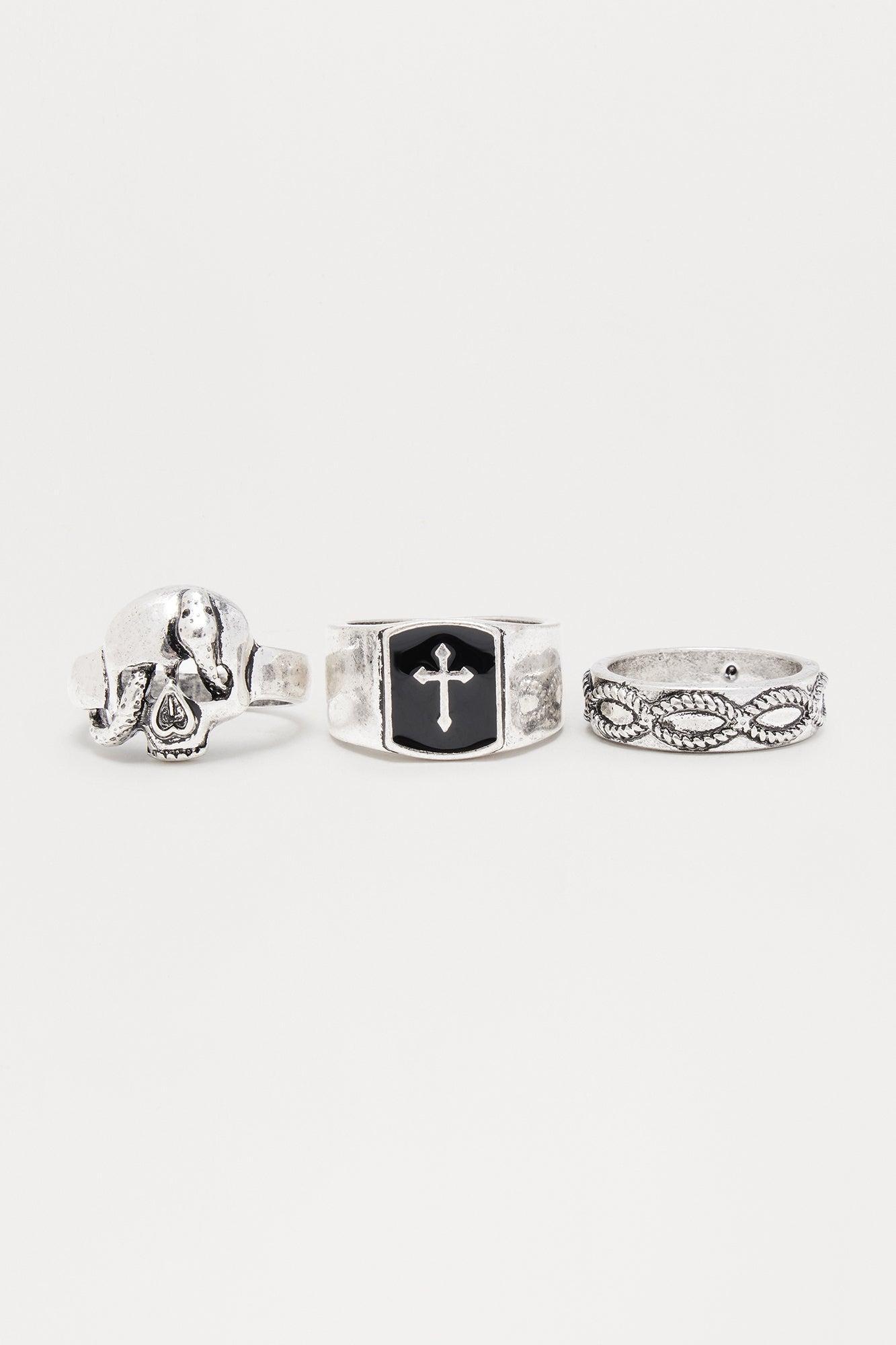 Black Cross Ring Set - Silver Product Image