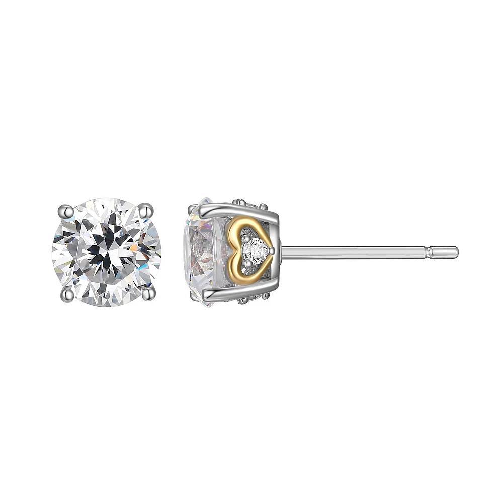 Two-tone Sterling Silver Solitaire Moissanite Heart Stud Earrings, Women's, Two Tone Product Image