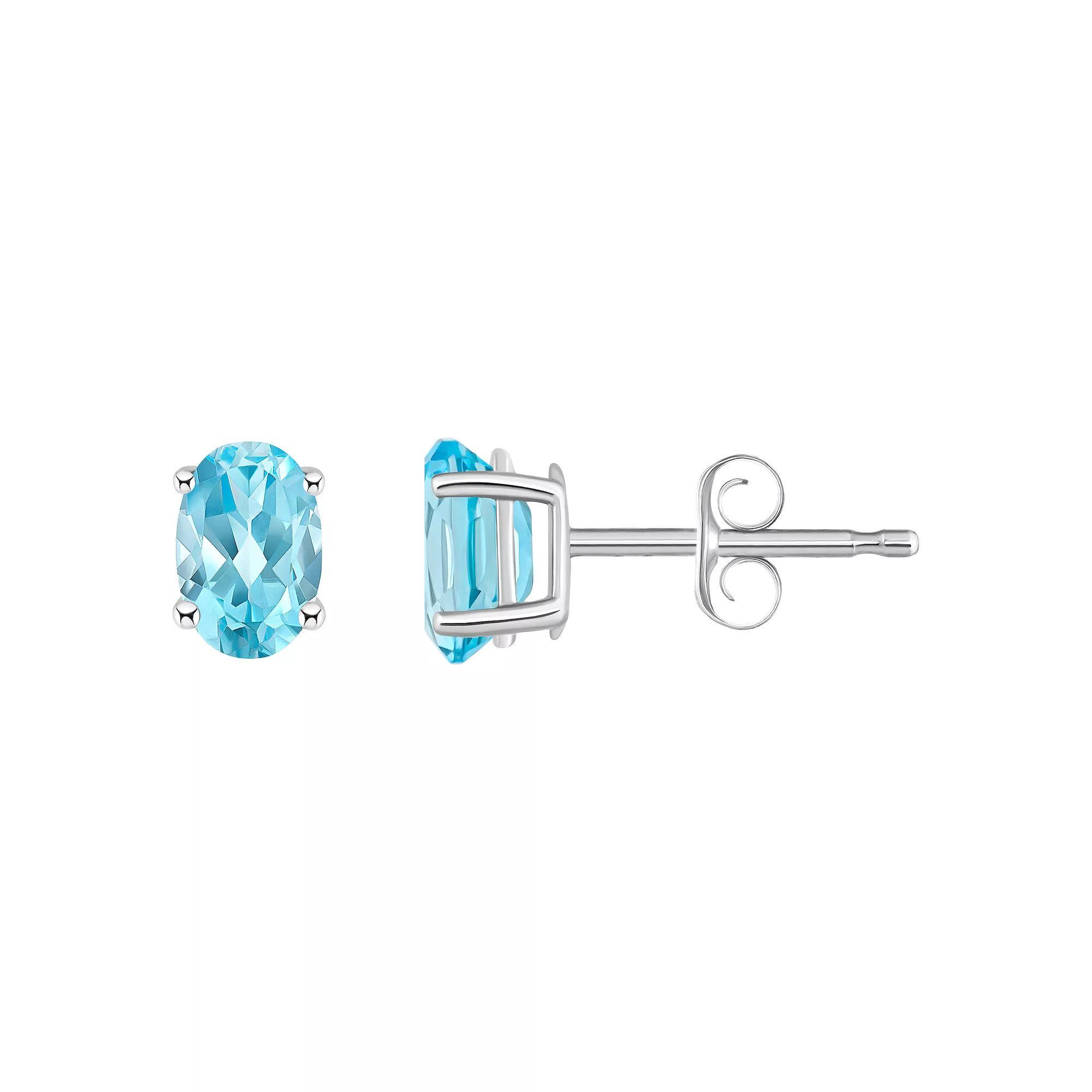 Celebration Gems 14k Gold Oval Gemstone Stud Earrings, Womens, Blue Topaz Product Image
