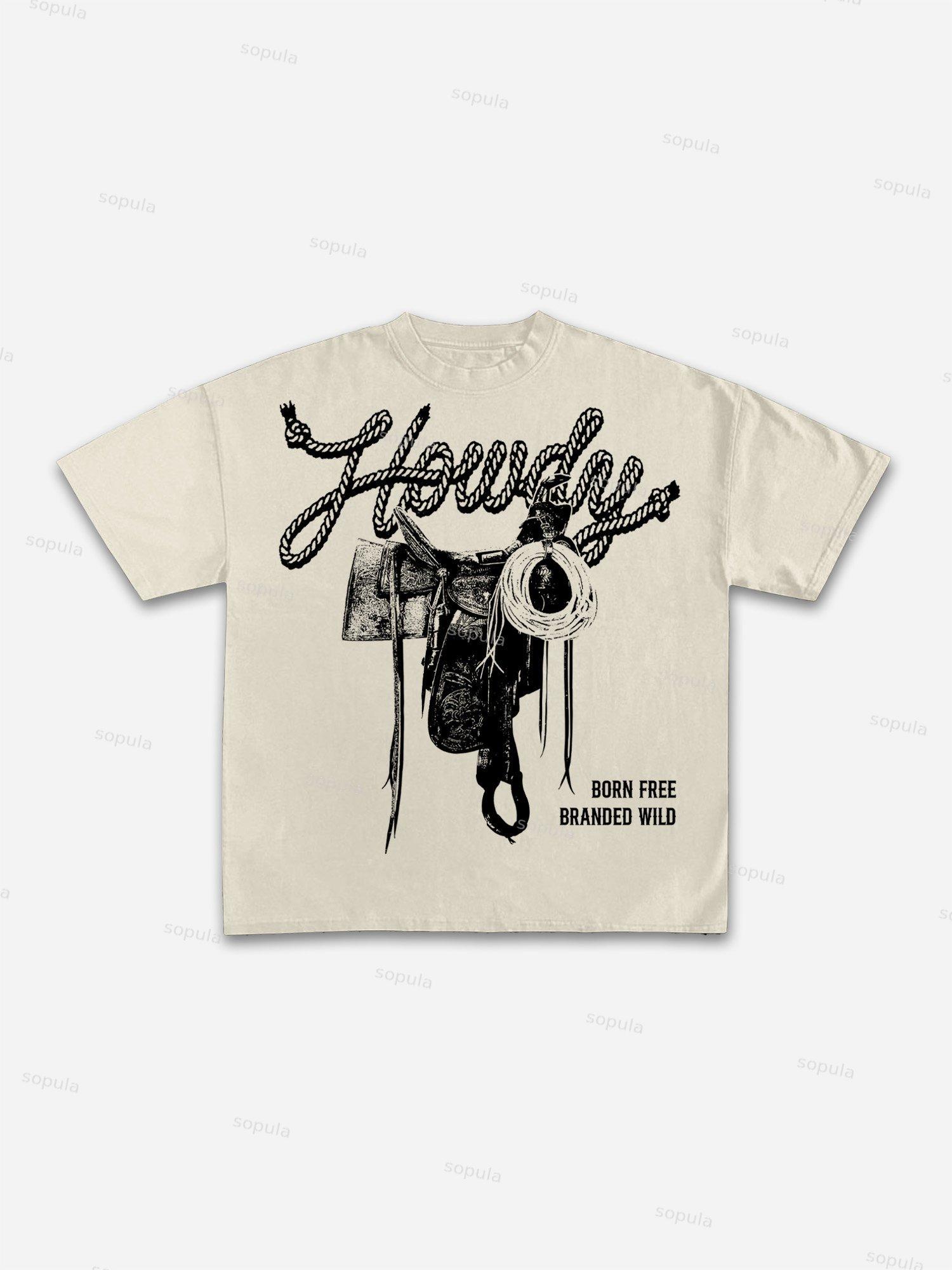 Howdy Cowboy Saddle Vintage Graphic Cotton T-shirt Product Image