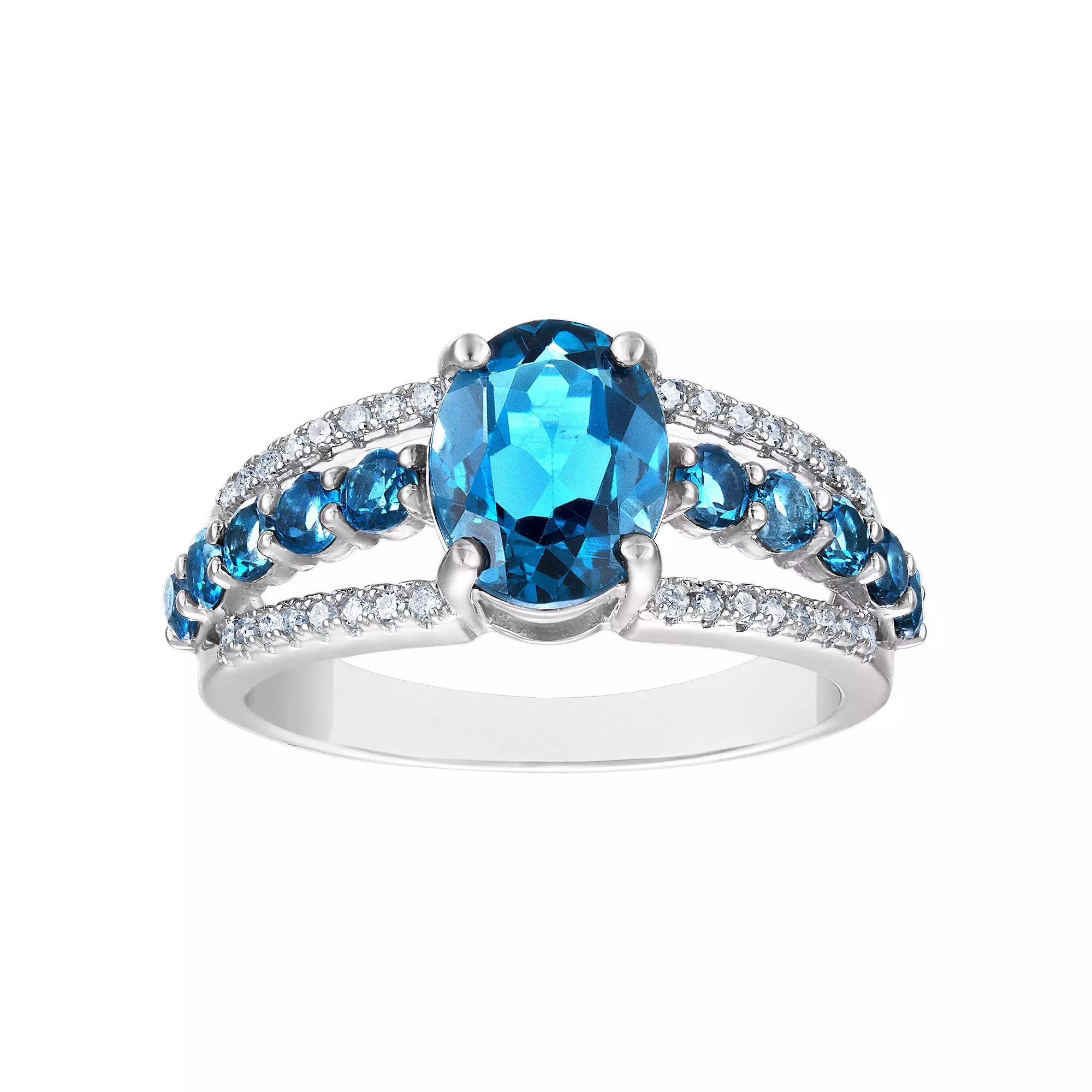 Tiara Sterling Silver 1/6 Carat T.W. Diamond & London Blue Topaz Ring, Women's, Size: 9 Product Image