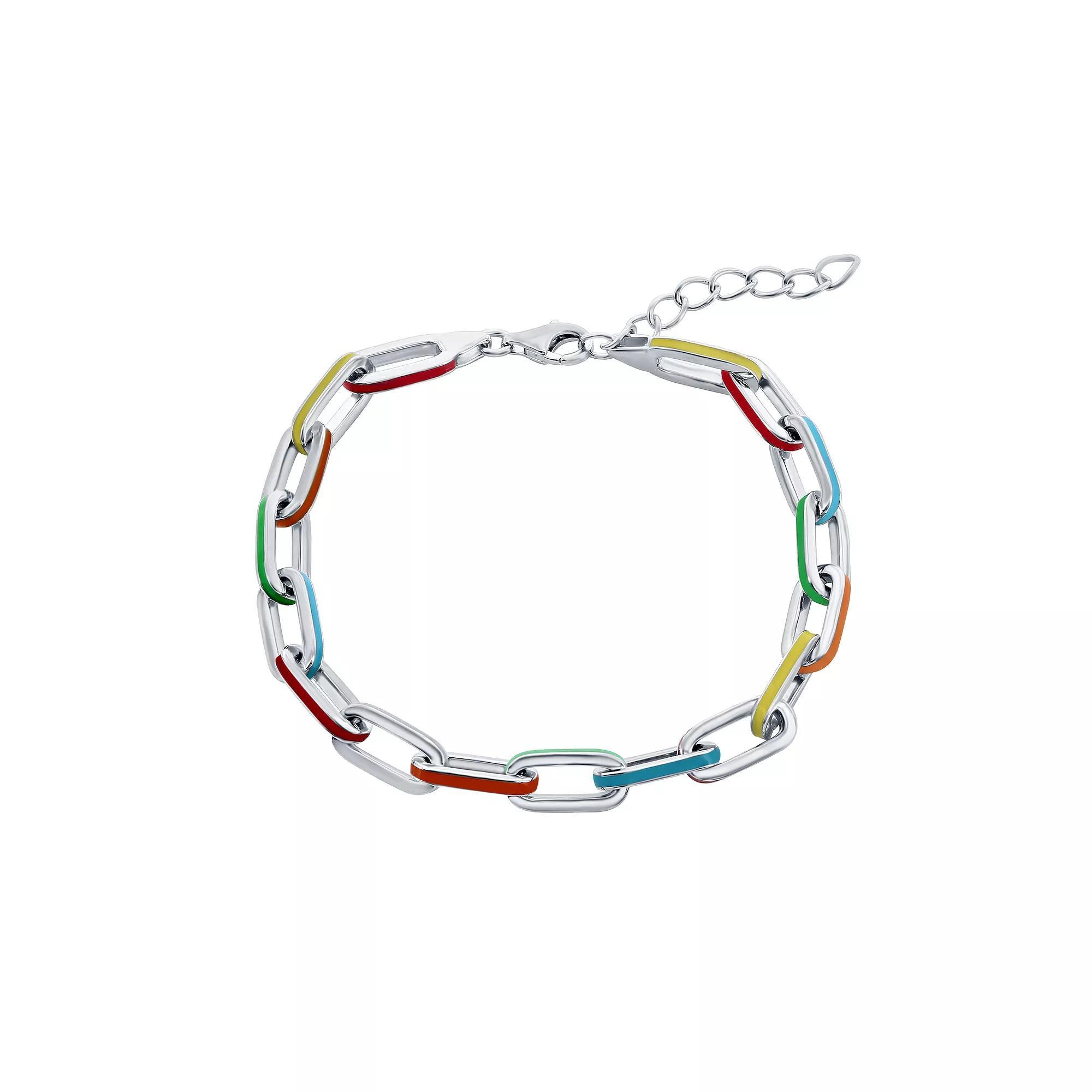 Argento Bella Stirling Silver Multi-Color Enamel Paperclip Chain Bracelet, Women's, Size: 8", Two Tone Product Image