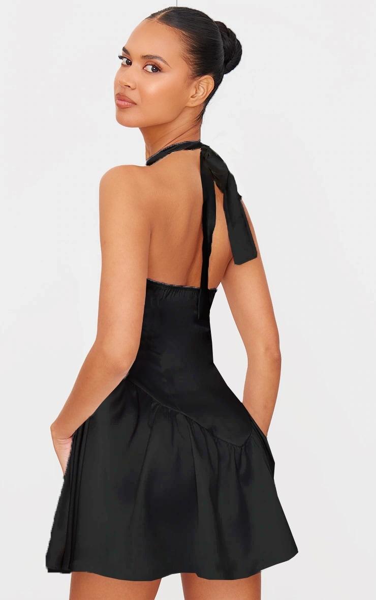  Black Premium Satin Corset Detail Shift Dress Product Image