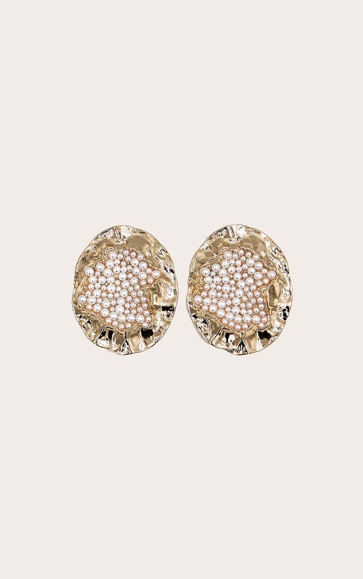 Gold Texture Pearl Center Statement Earings Product Image