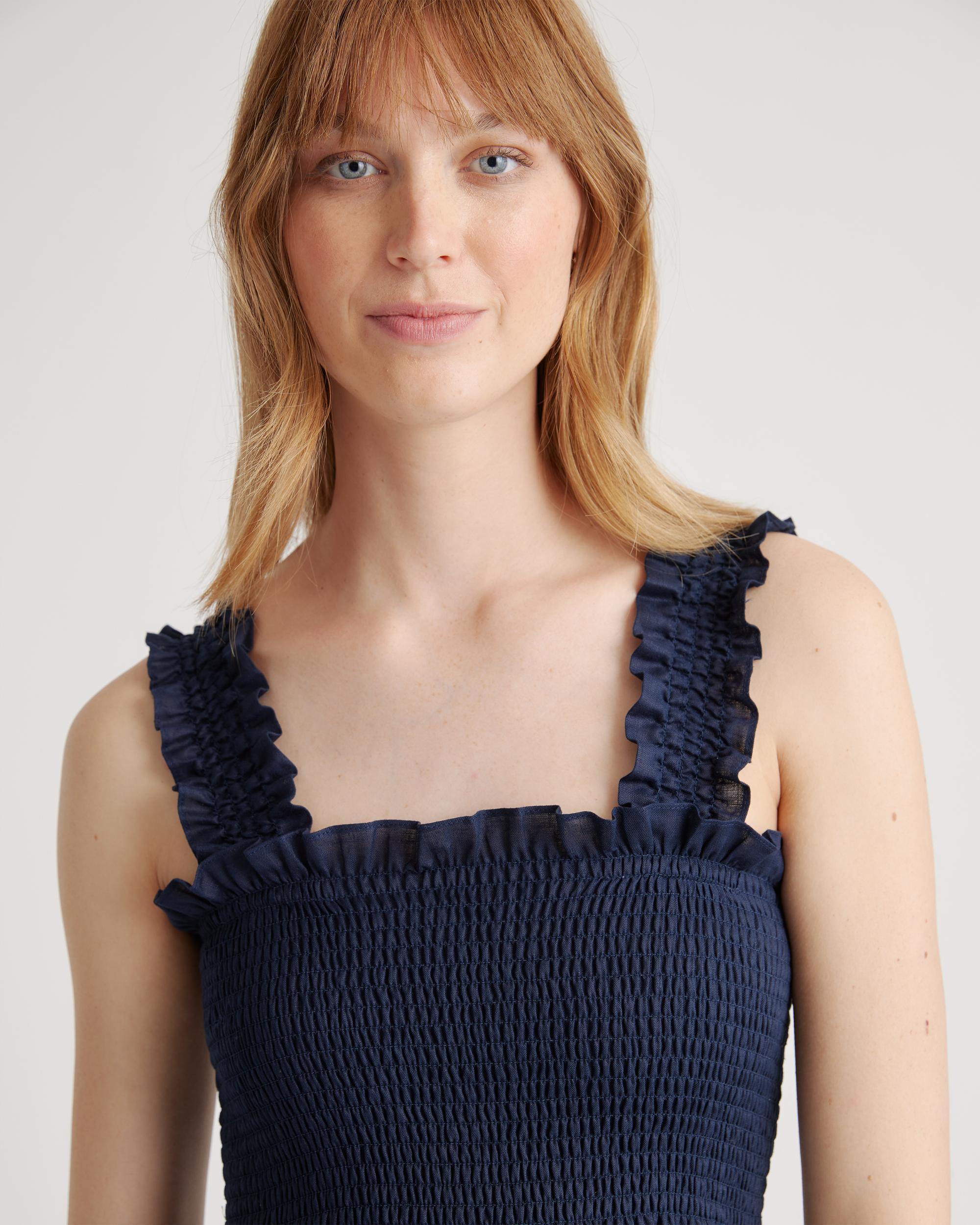 Quince | Women's 100% European Linen Smocked Midi Dress Size XS Product Image