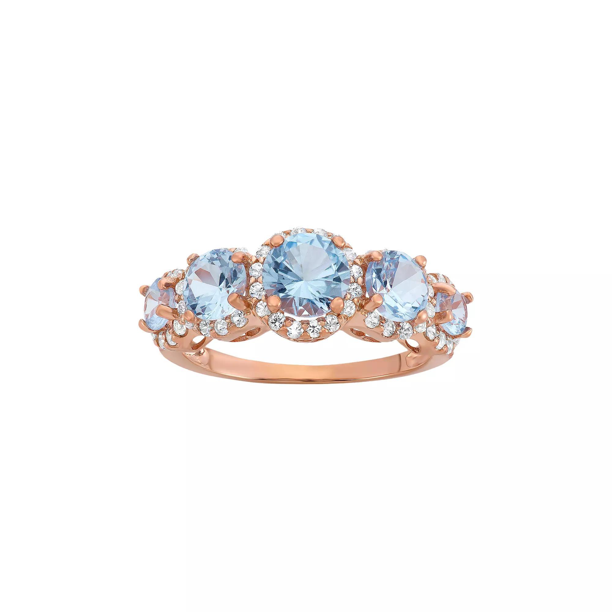 Designs by Gioelli 14k Rose Gold Over Silver 5-Stone Aquamarine Ring, Women's, Size: 7, Blue Product Image