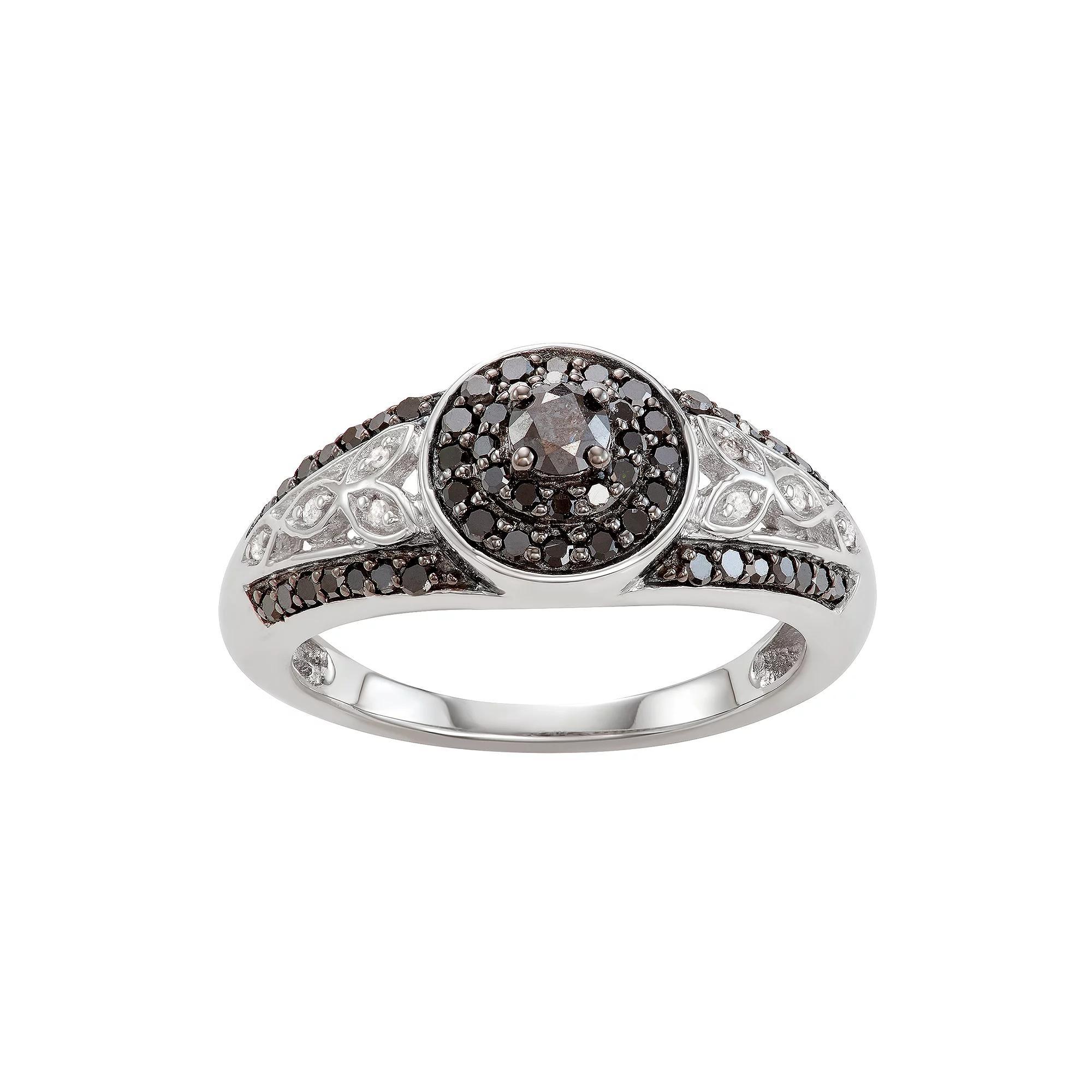 Jewelexcess Sterling Silver 1/2 C.T. White & Black Diamond Filigree Ring, Womens Silvertone Product Image