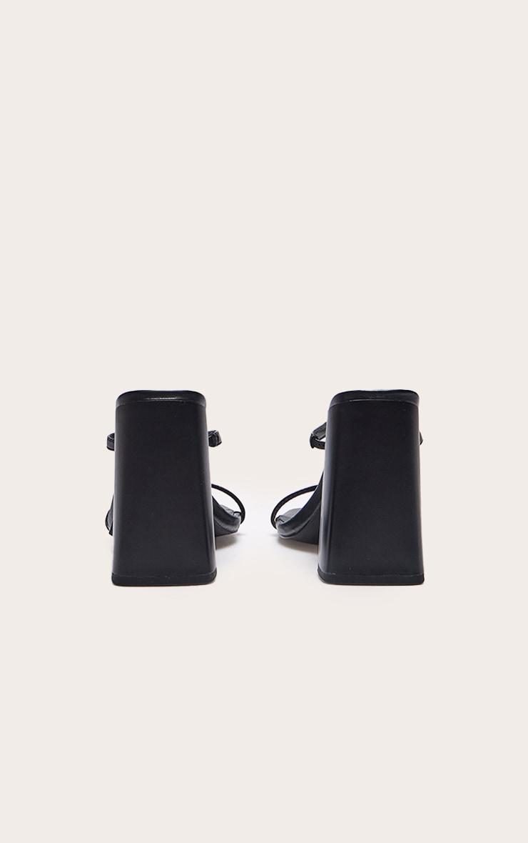 Black Pu Square Toe Double Strap High Block Heel Mules Product Image