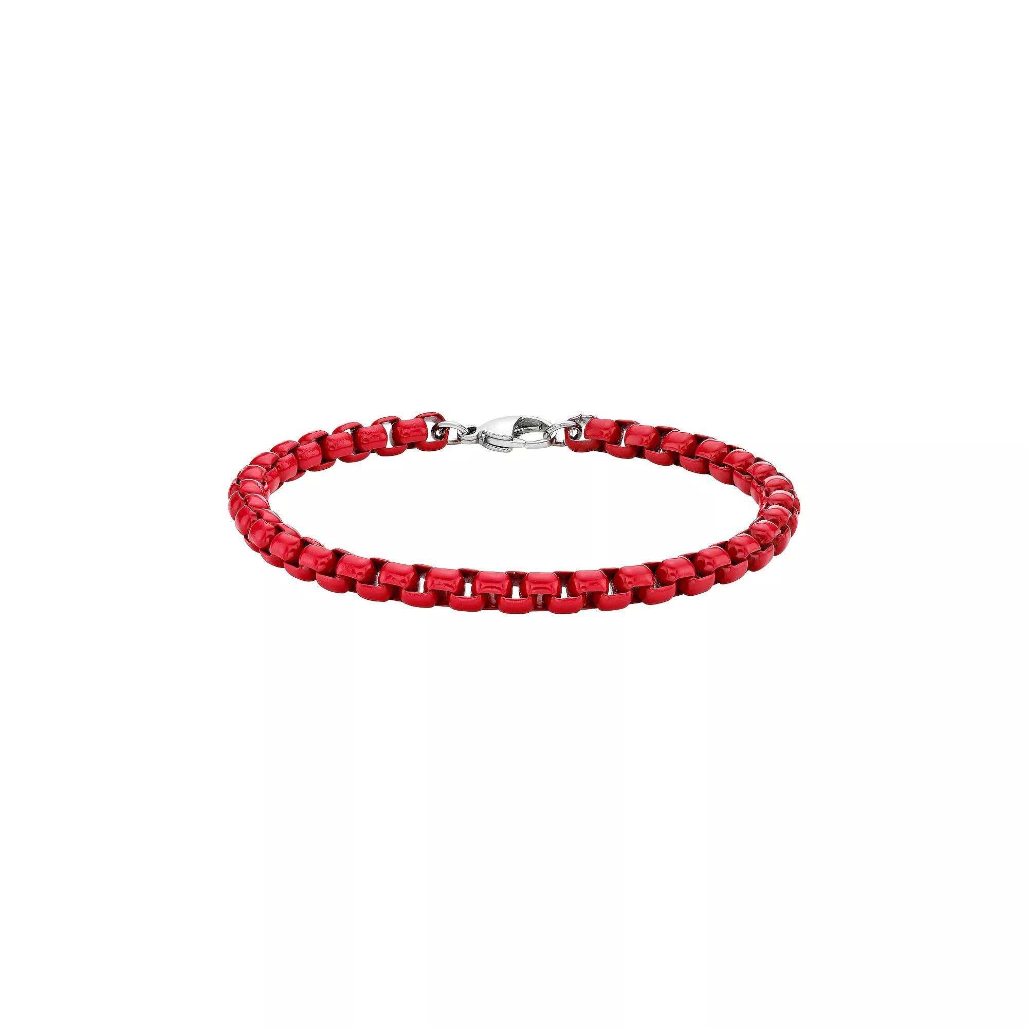 Men's LYNX Red Acrylic Coated Stainless Steel Box Chain Bracelet, Size: 9" Product Image