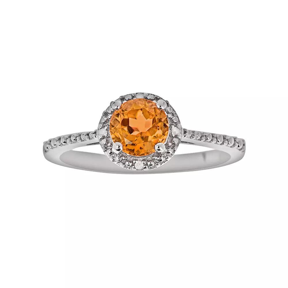 Celebration Gems Sterling Silver Citrine and Diamond Accent Frame Ring, Women's, Size: 10 Product Image