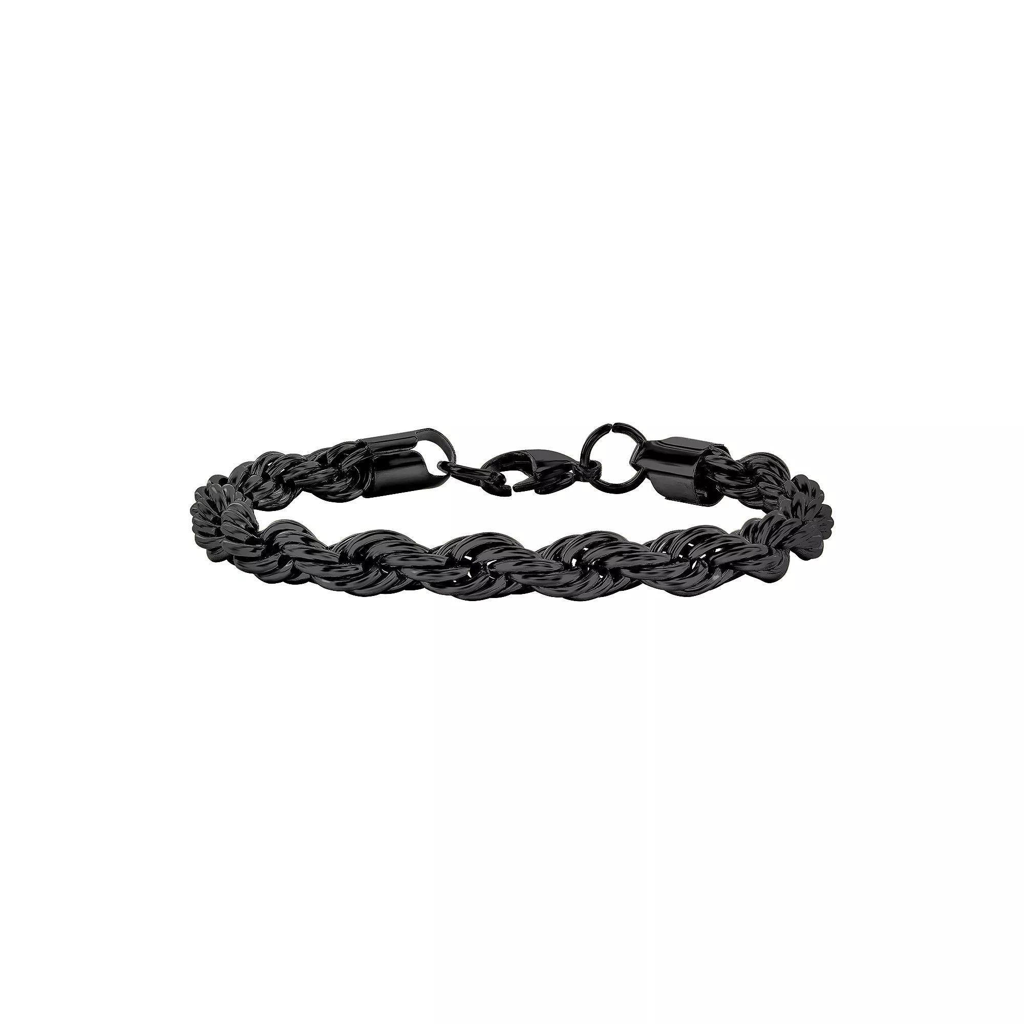 Men's Metallo Steel Black Plated 8mm Rope Bracelet, Size: 8.5" Product Image
