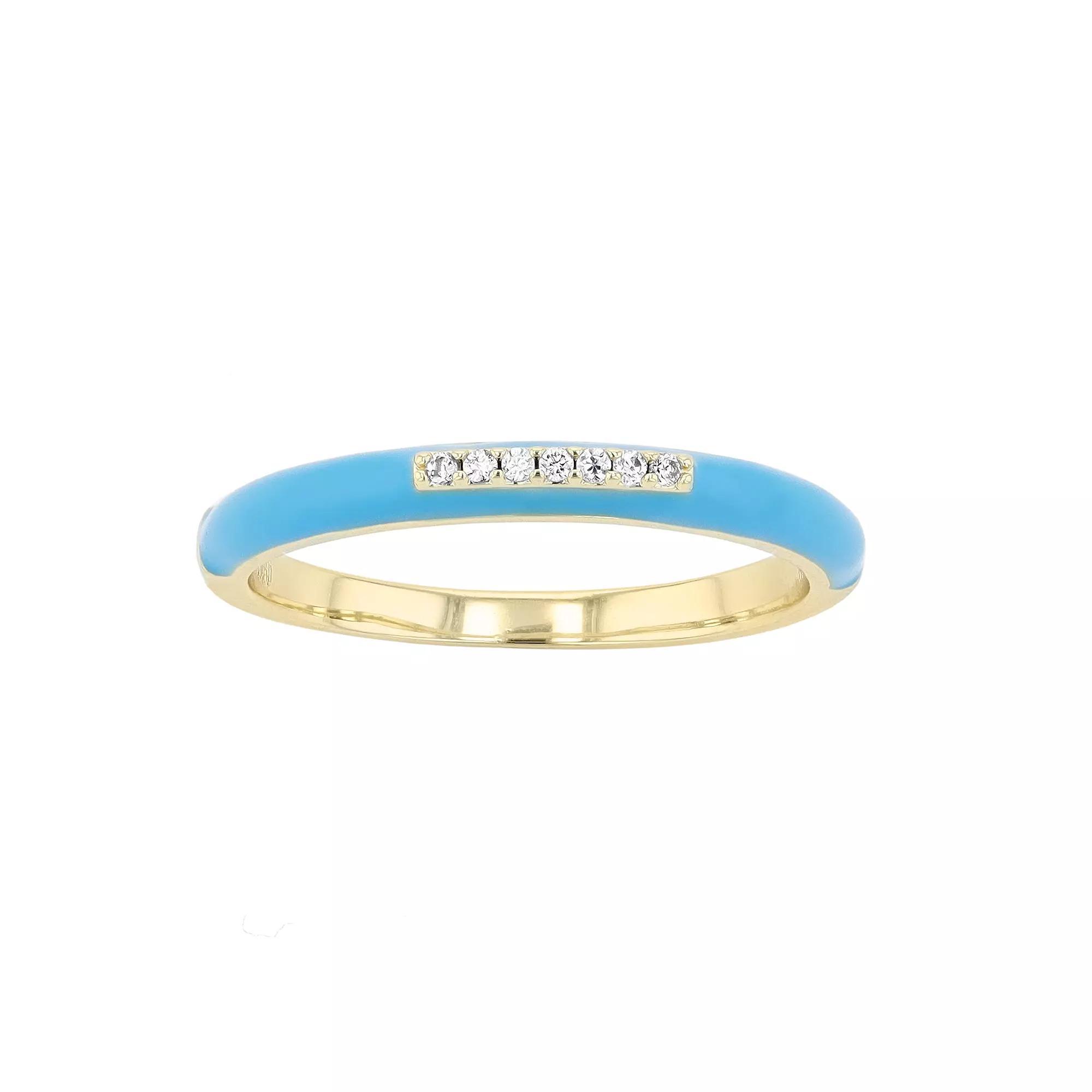 14k Gold-Plated Silver with Cubic Zirconia Enamel Slim Stacking Ring, Women's, Blue Product Image