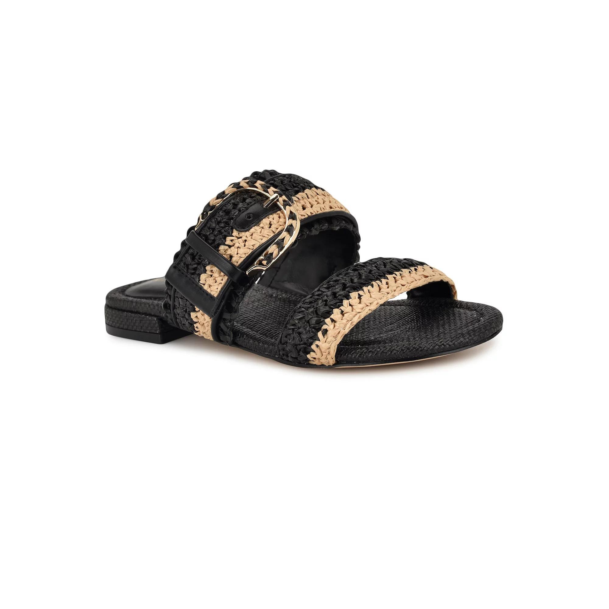 Nine West Sameey Open Toe Slip-On Women's Flat Sandals, Size: 8, Black Natural Team Product Image