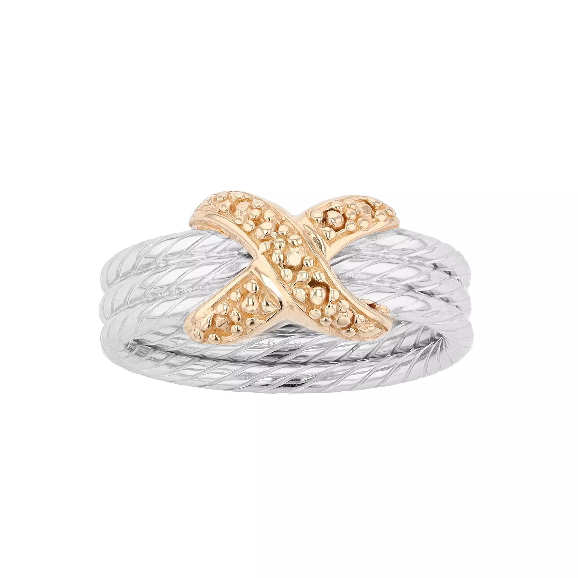 Two Tone Sterling Silver 3-Row Rope Ring, Womens Product Image