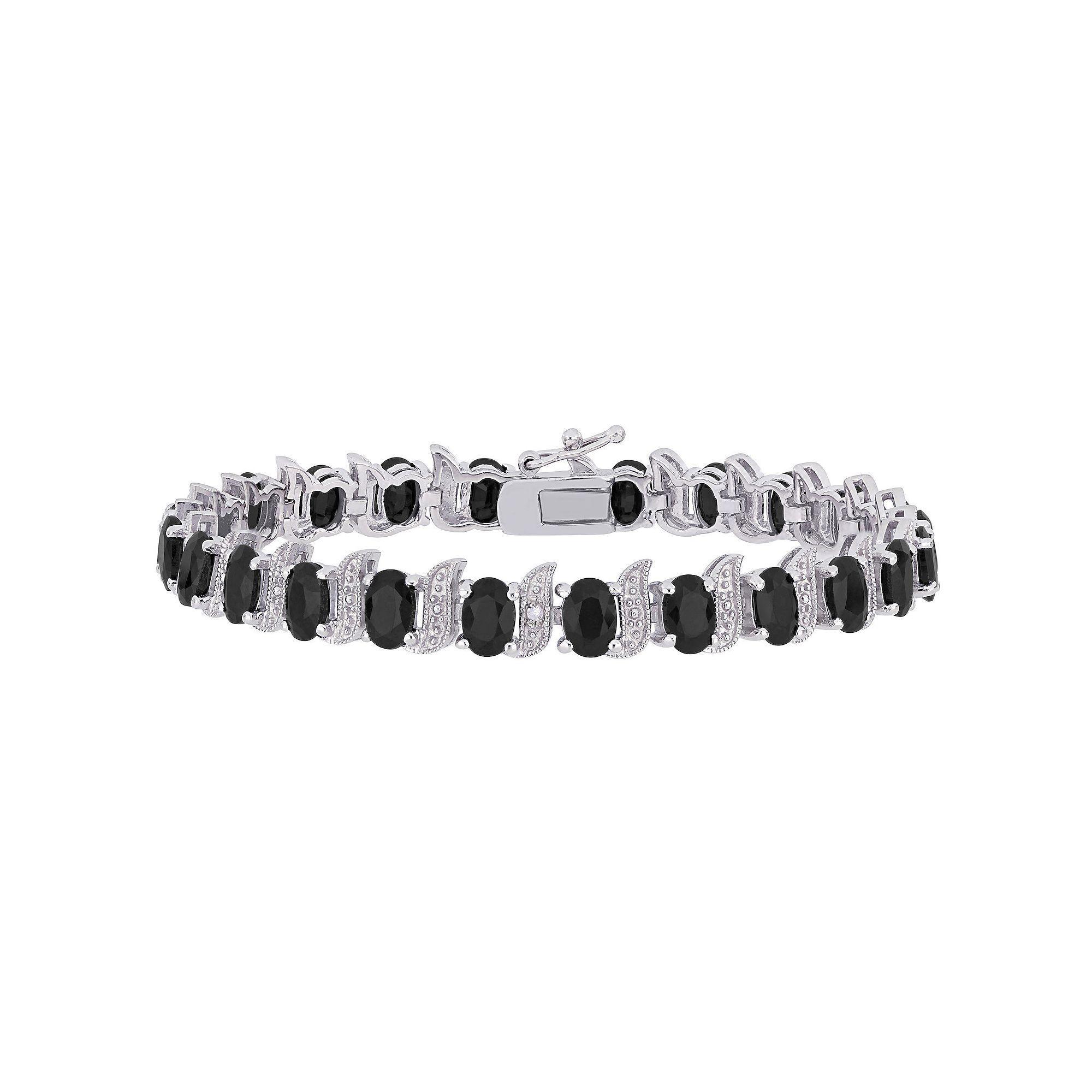 Stella Grace Sterling Silver Black Sapphire & Diamond Accent S-Link Bracelet, Womens Product Image
