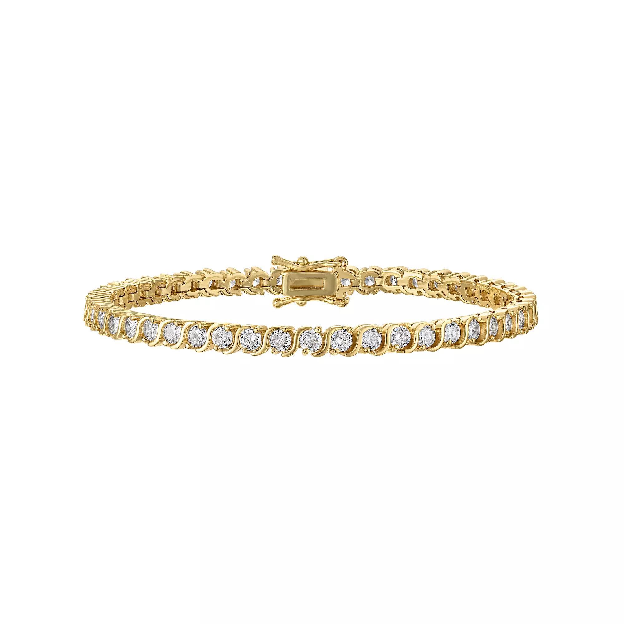 Ivy Sharpe 14k Gold Plated Cubic Zirconia S-Link Tennis Bracelet, Women's, Size: 7.25", Gold Tone Product Image