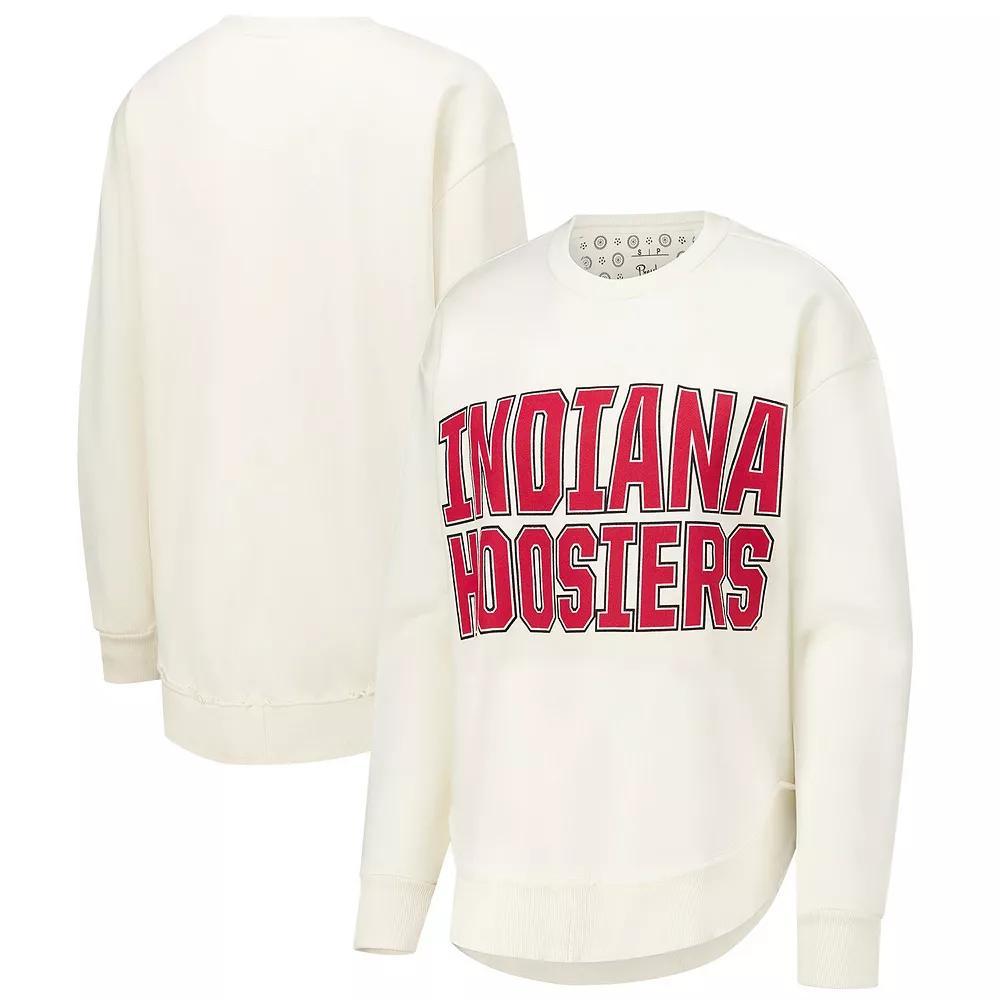 Women's Pressbox  Cream Indiana Hoosiers Poncho Fleece Crew Sweatshirt, Size: Medium, Beige Product Image