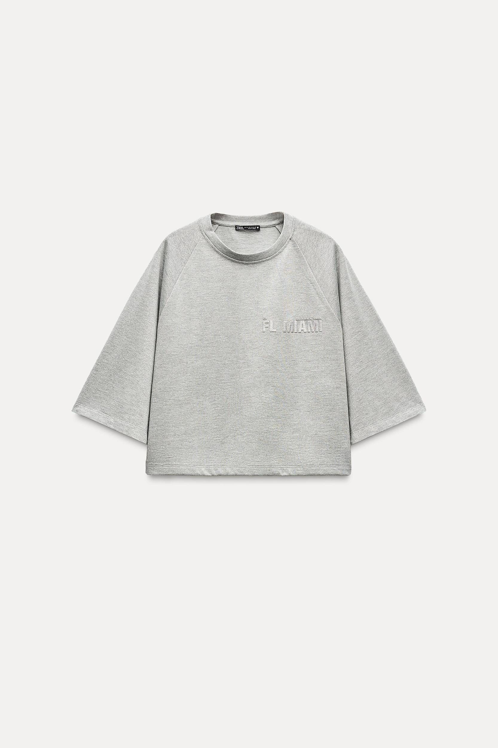 METALLIC THREAD TEXT CROP TOP Product Image