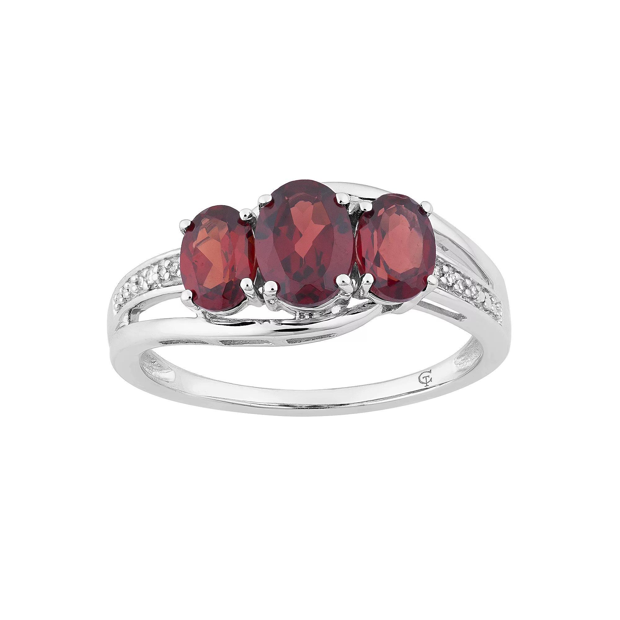 10k White Gold Garnet & Diamond Accent 3-Stone Ring, Women's, Size: 6, 10k Whgold Product Image