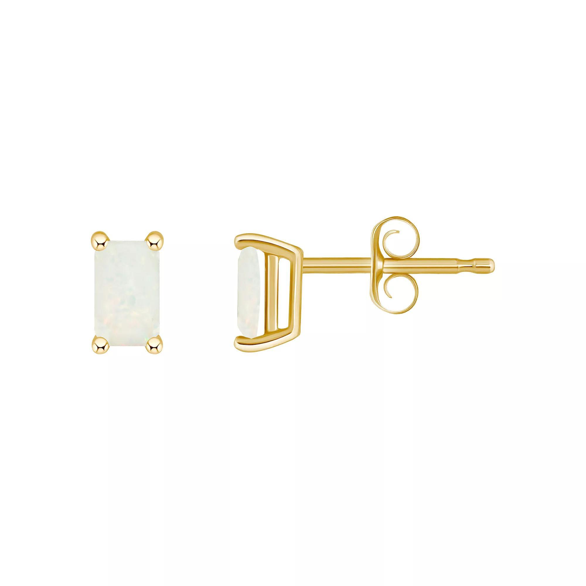 14k White Gold Emerald Cut Birthstone Stud Earrings, Women's, White Opal Oct Product Image