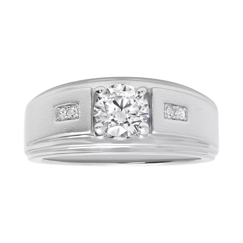 Mens Sterling Silver Cubic Zirconia Grooved Ring Silvertone Product Image
