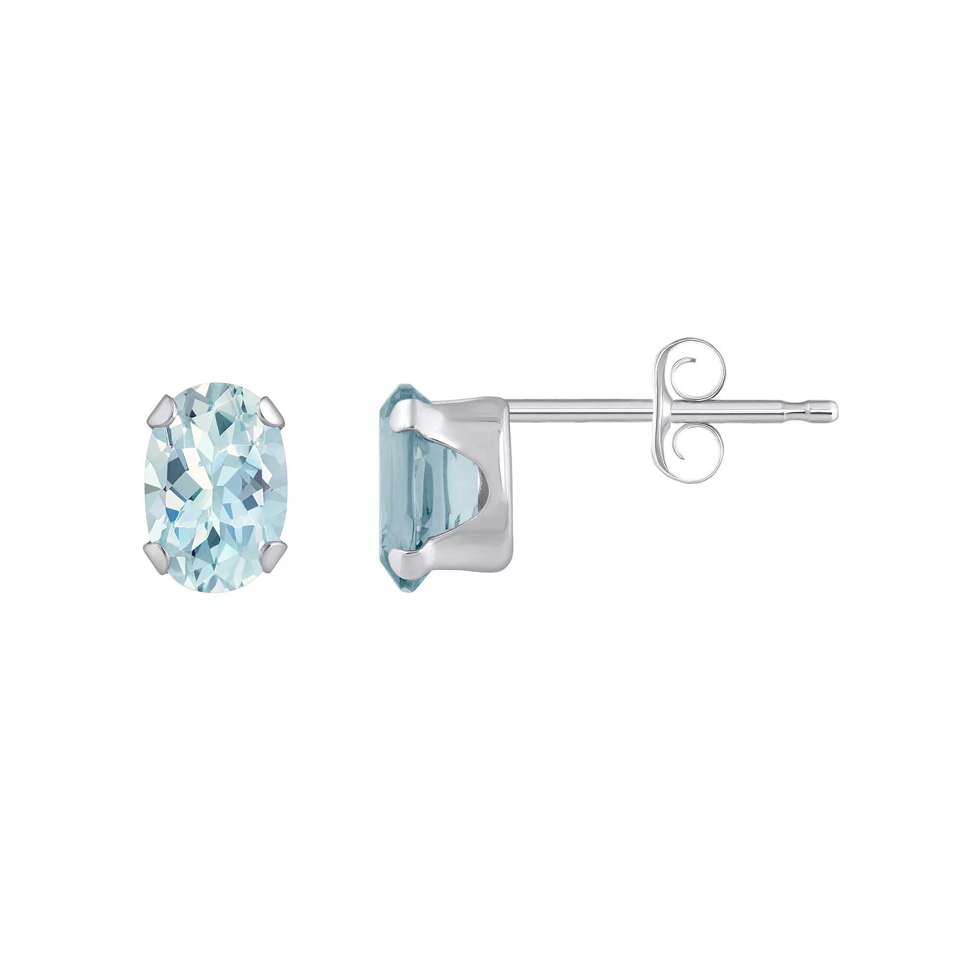 Celebration Gems 10k Gold Oval Aquamarine Stud Earrings, Women's, White Product Image