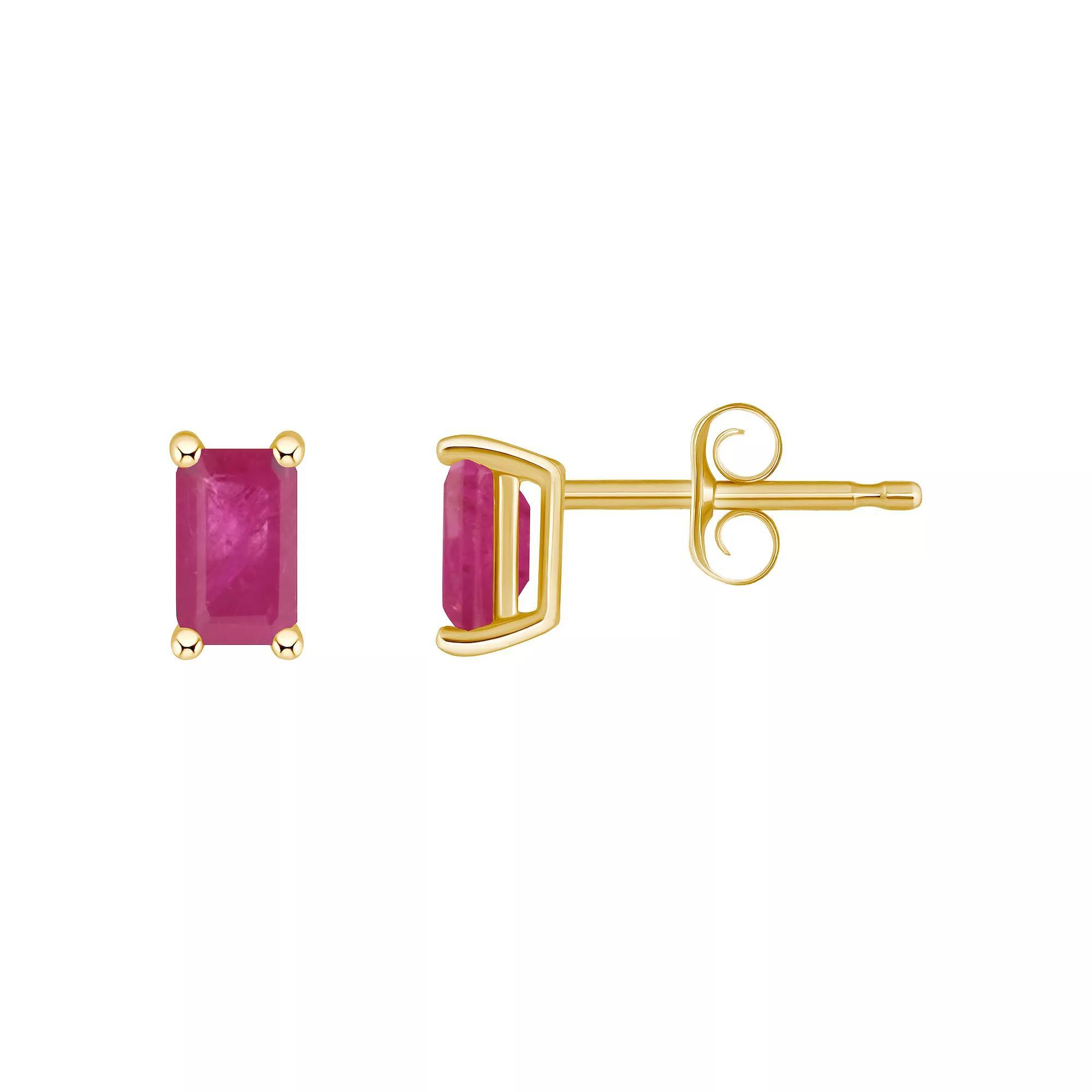 14k Gold Emerald Cut Birthstone Stud Earrings, Women's, Peridot Aug Product Image